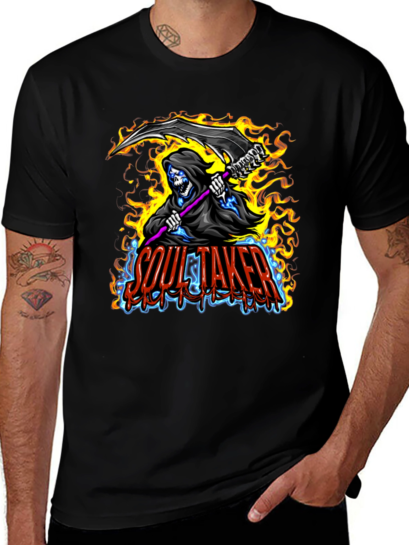 Soul Taker Graphic Print Black T-Shirt