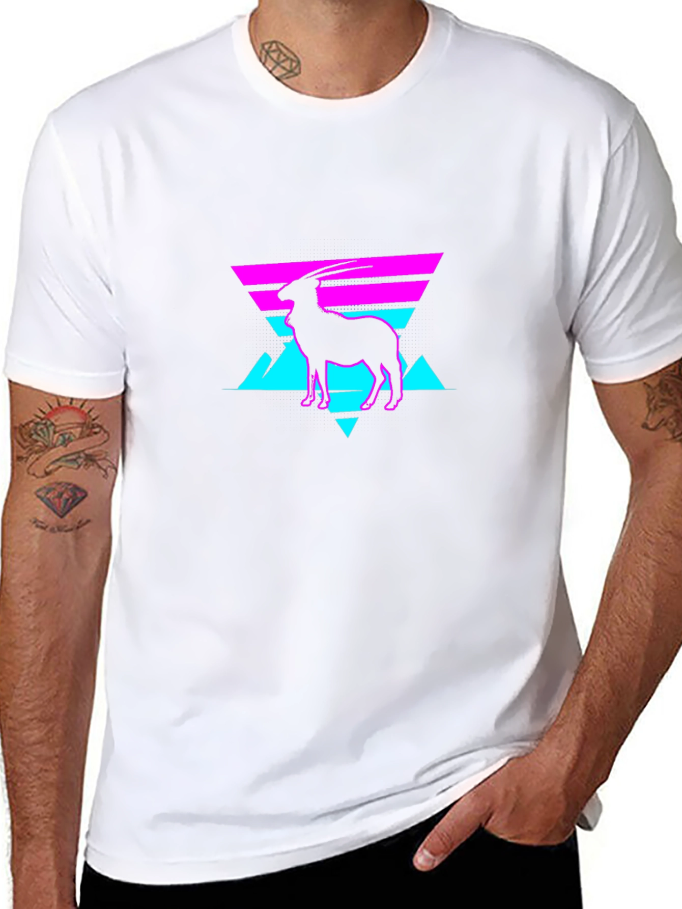 Retro Goat Graphic Tee - Cool Neon Style Shirt