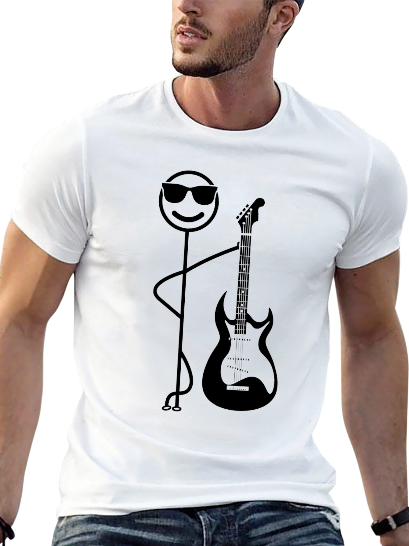 Cool Stick Figure Guitar Player Black T-Shirt