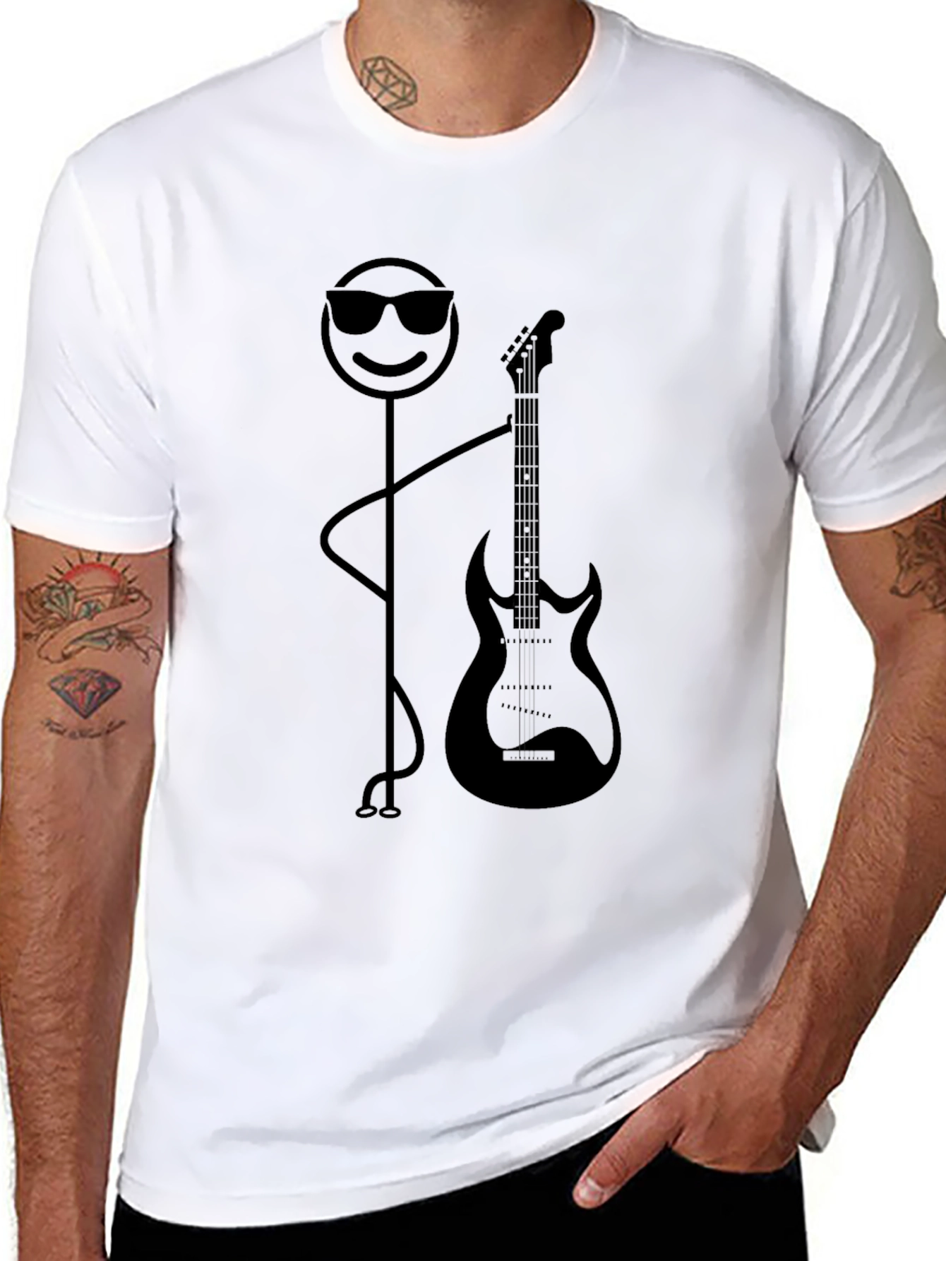 Cool Stick Figure Guitar Player Black T-Shirt