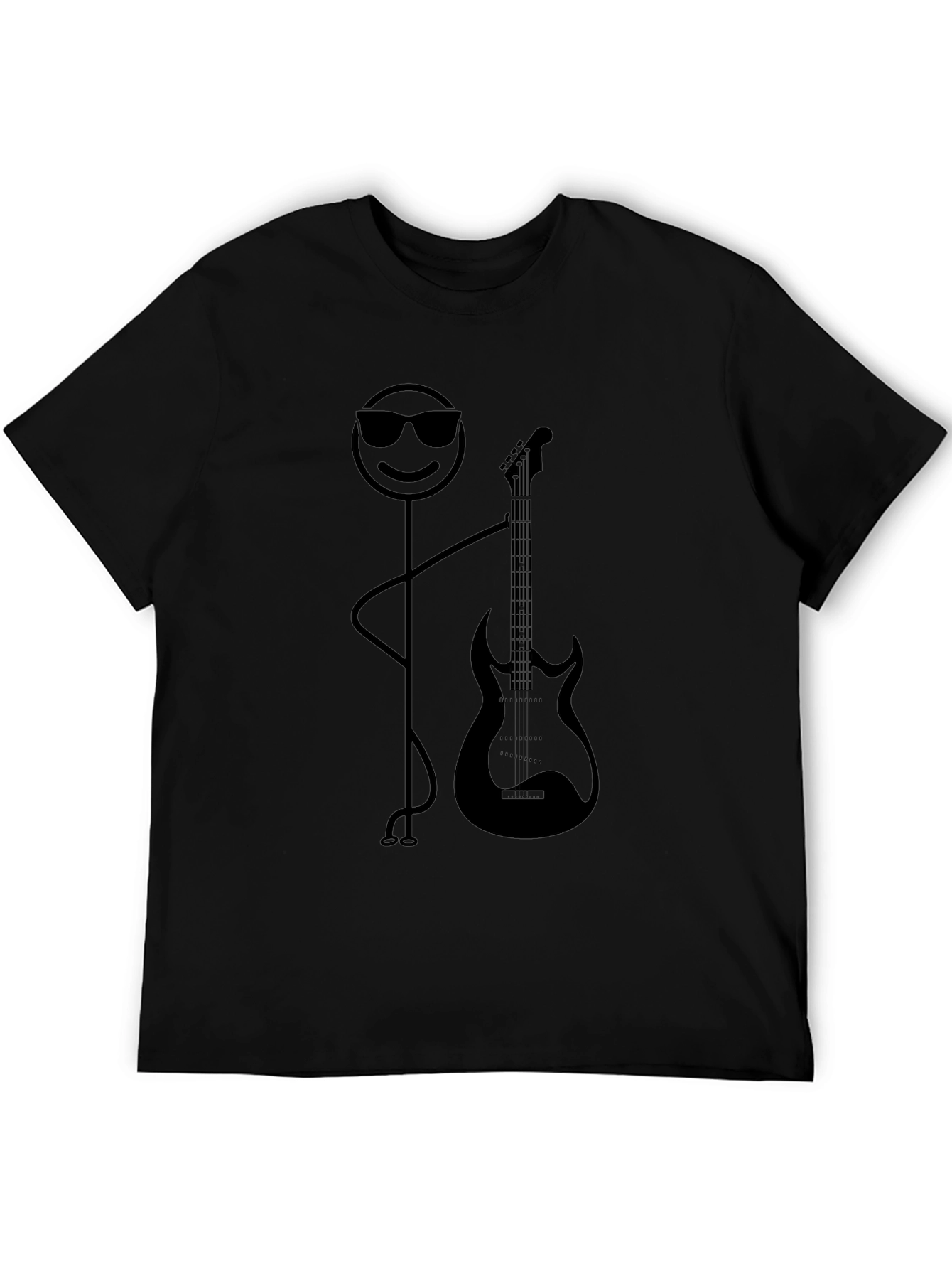 Cool Stick Figure Guitar Player Black T-Shirt