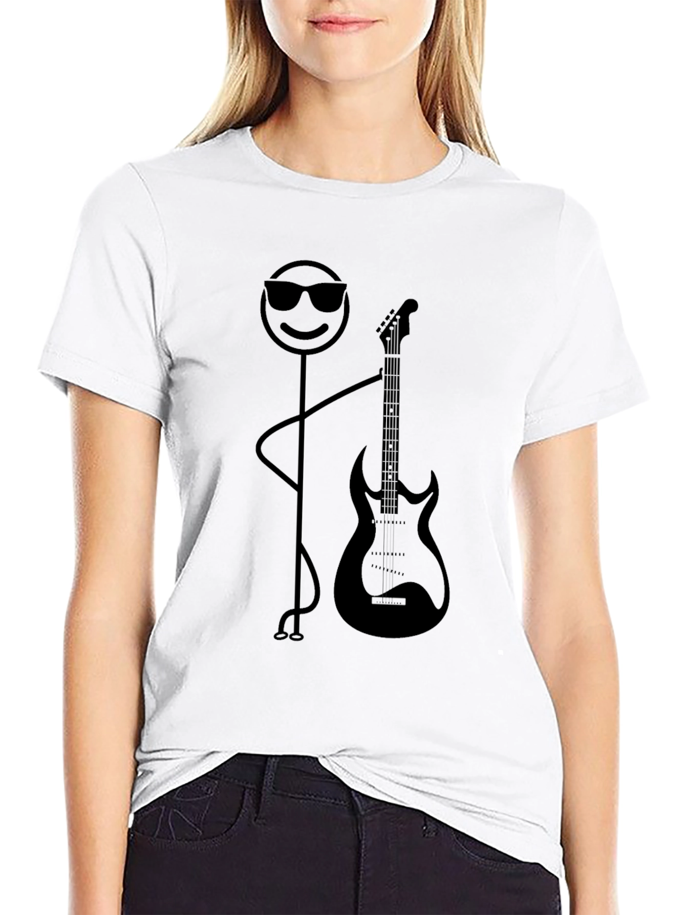 Cool Stick Figure Guitar Player Black T-Shirt