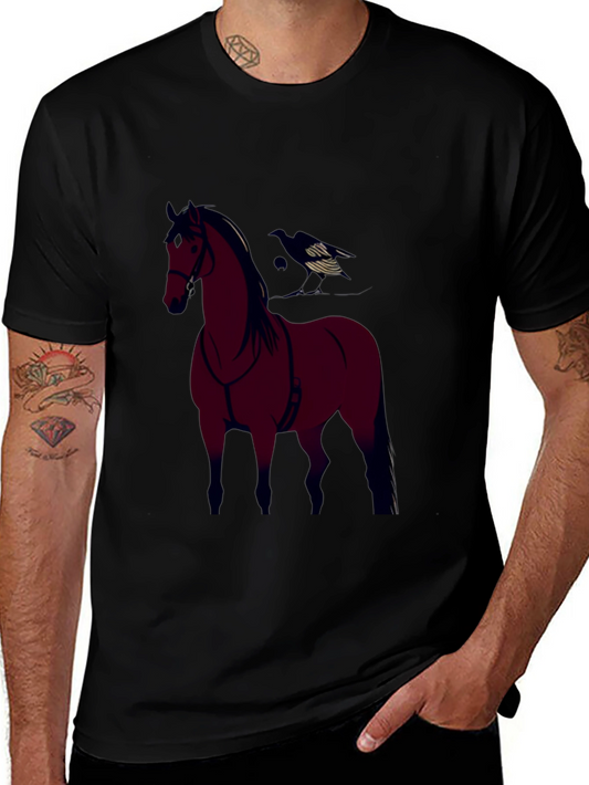 Horse and Crow Graphic Tee - Black Cotton Blend