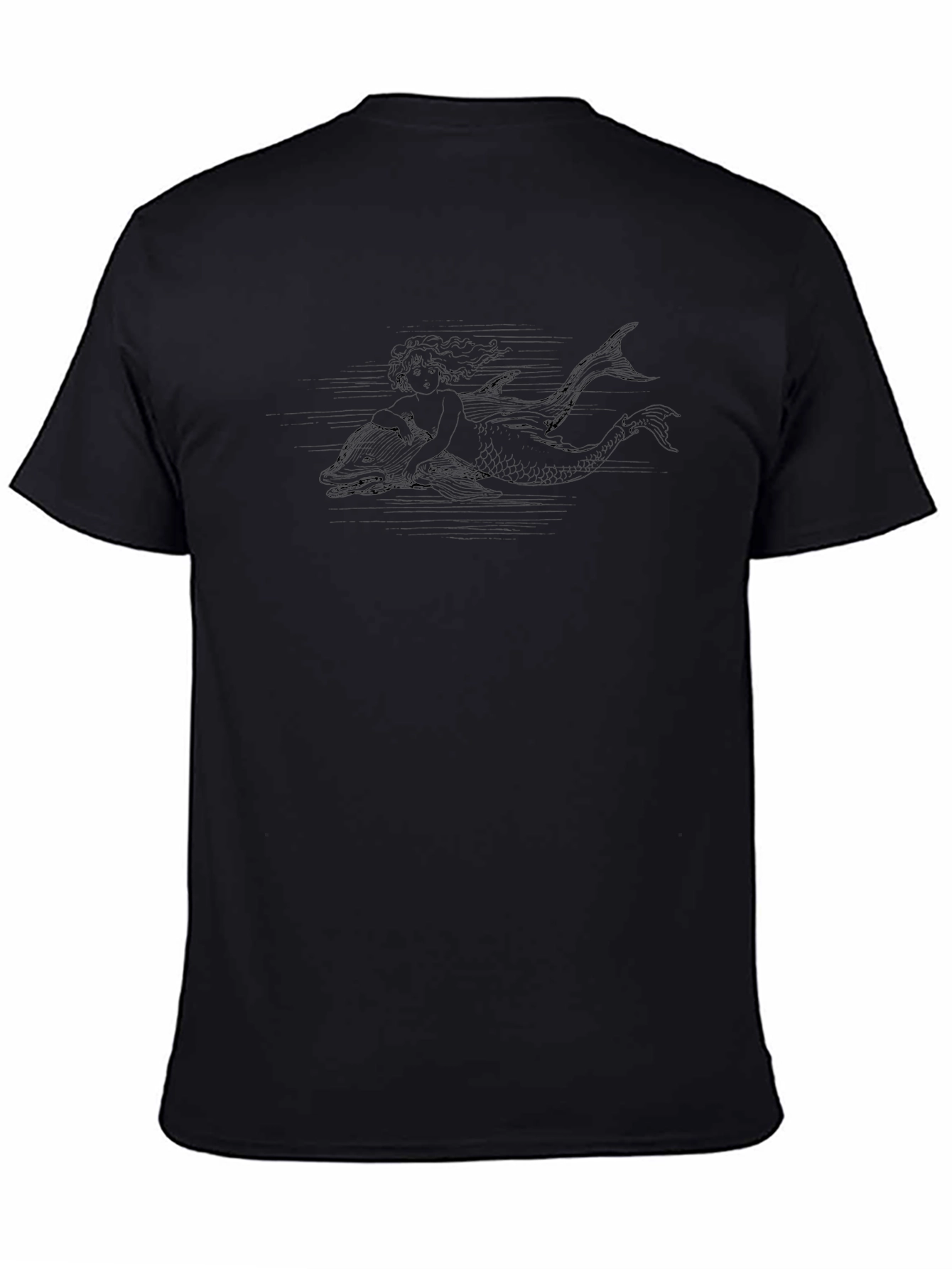 Black T-Shirt with Mermaid & Dolphin Design