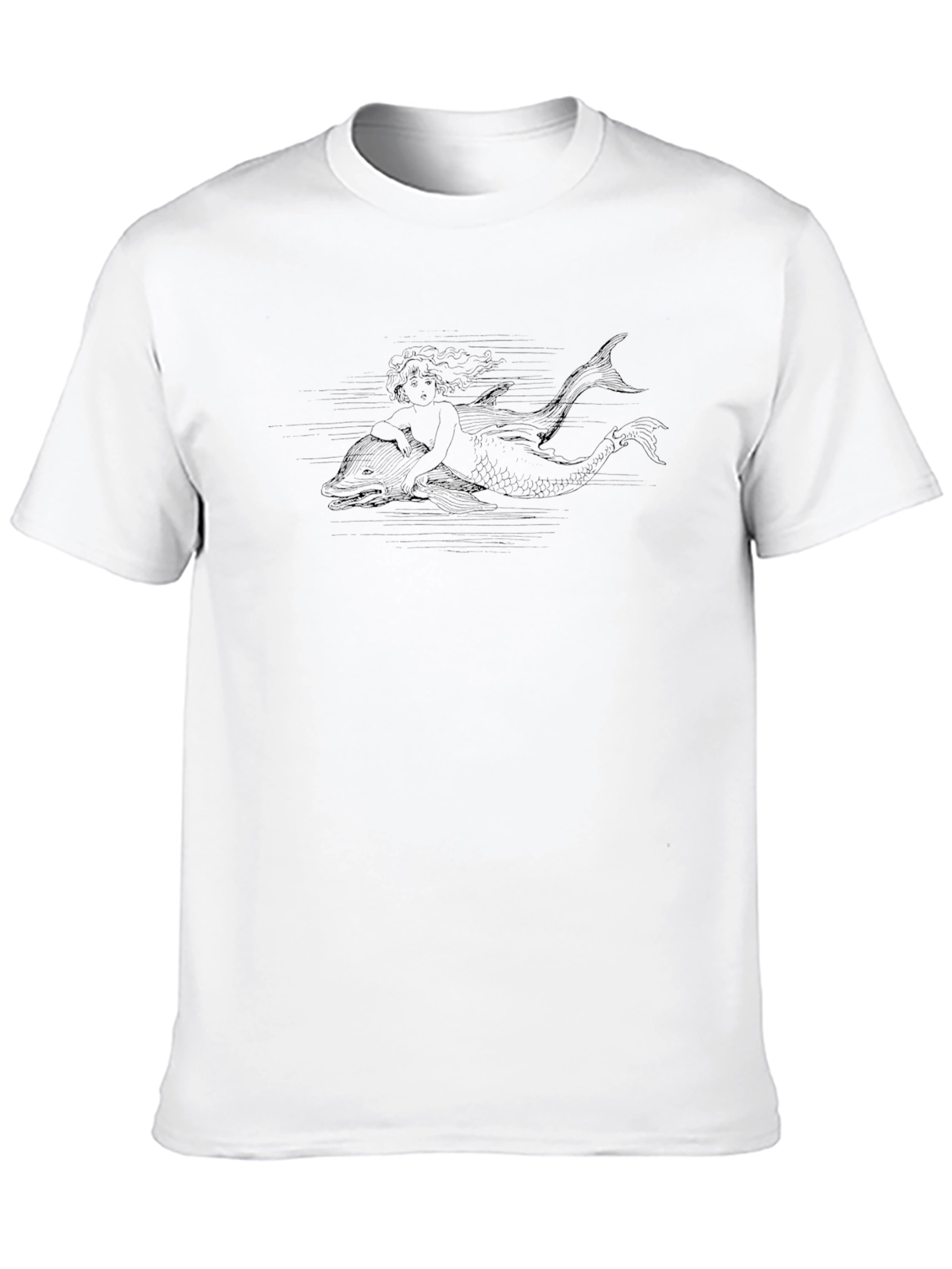 Black T-Shirt with Mermaid & Dolphin Design