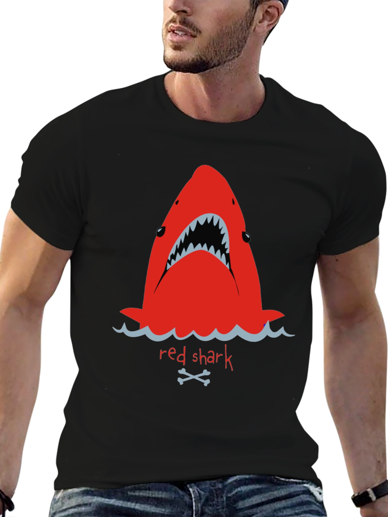 Red Shark Graphic Tee - Mens Black T-Shirt