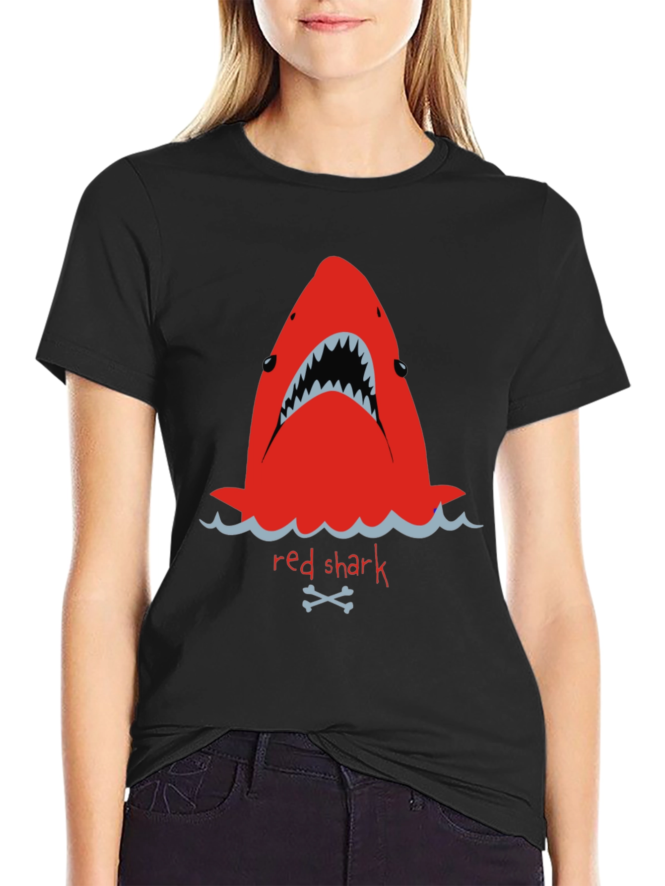Red Shark Graphic Tee - Mens Black T-Shirt