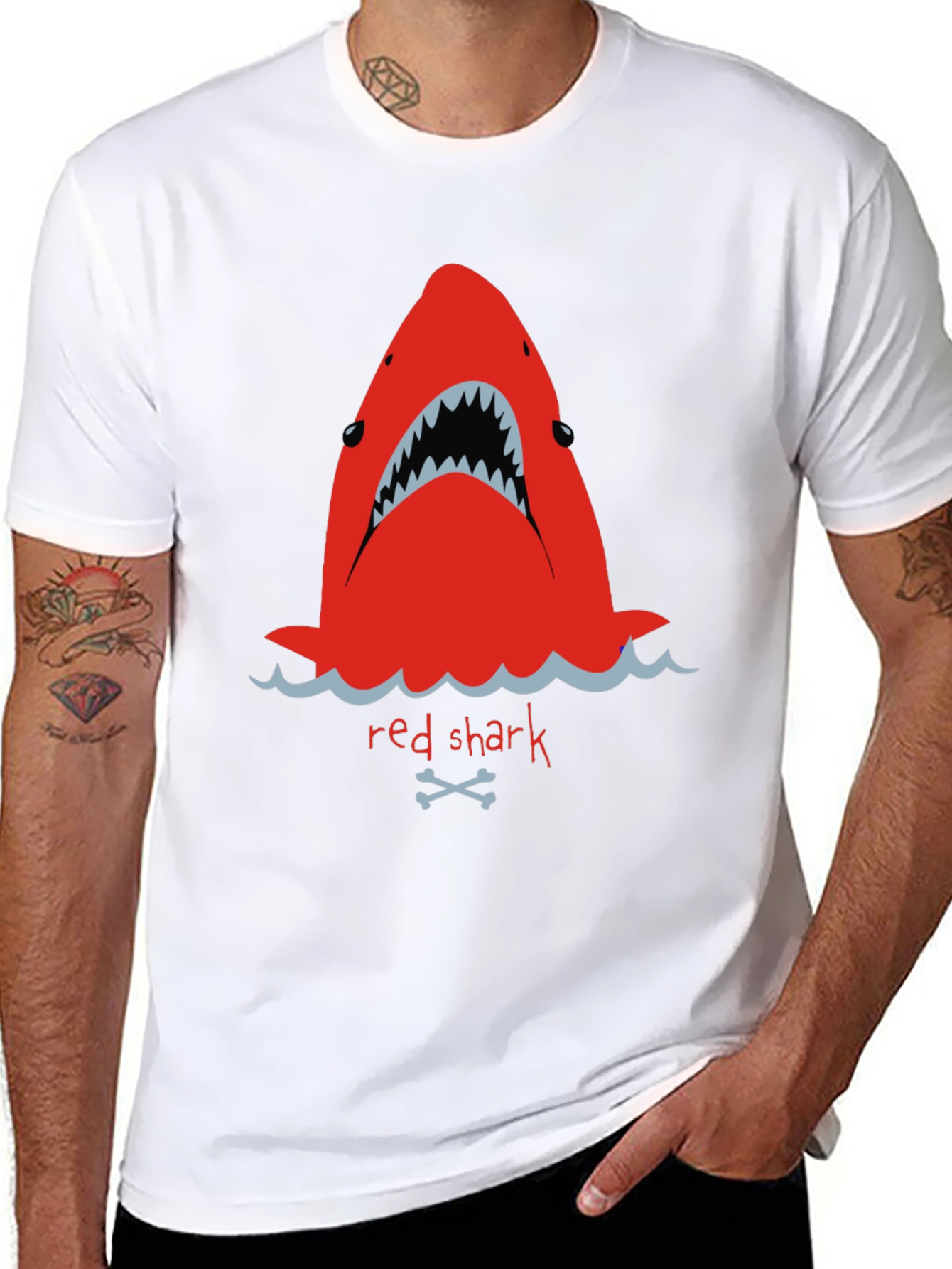 Red Shark Graphic Tee - Mens Black T-Shirt