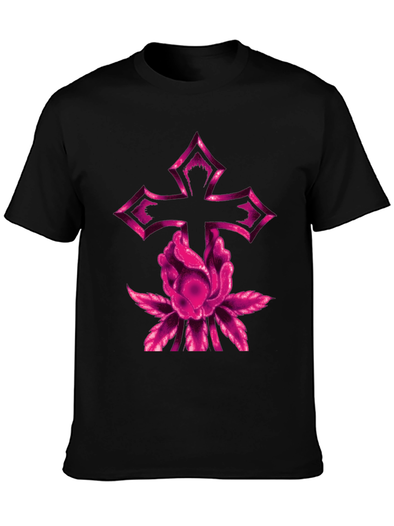Floral Cross Graphic Tee - Modern Black T-Shirt