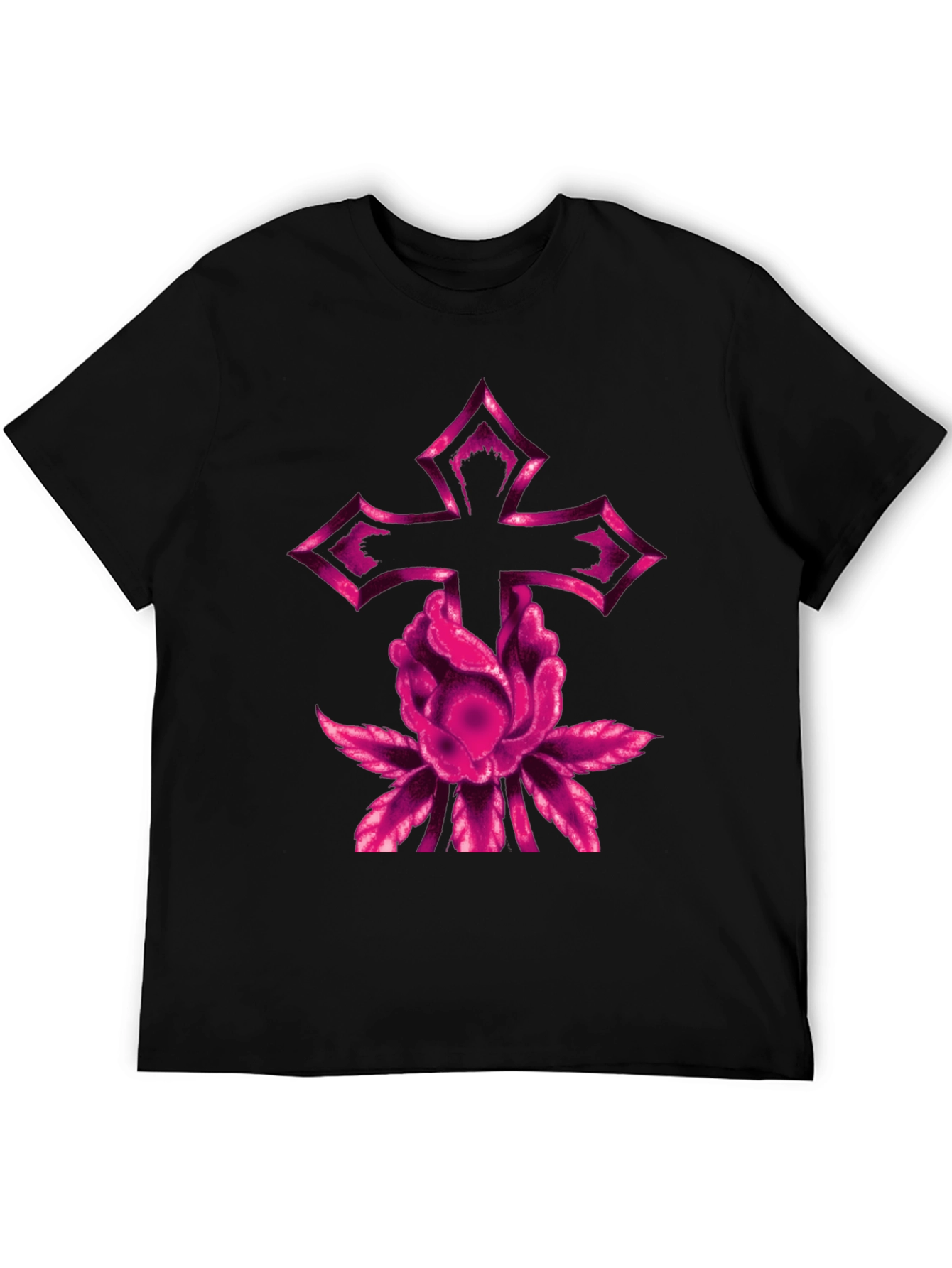 Floral Cross Graphic Tee - Modern Black T-Shirt
