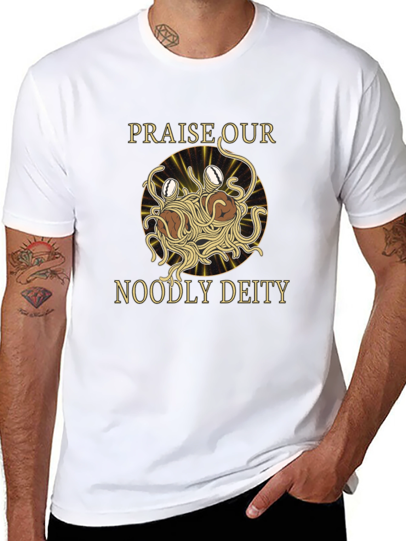 Noodly Deity T-Shirt - Funny Spaghetti Monster Graphic Tee