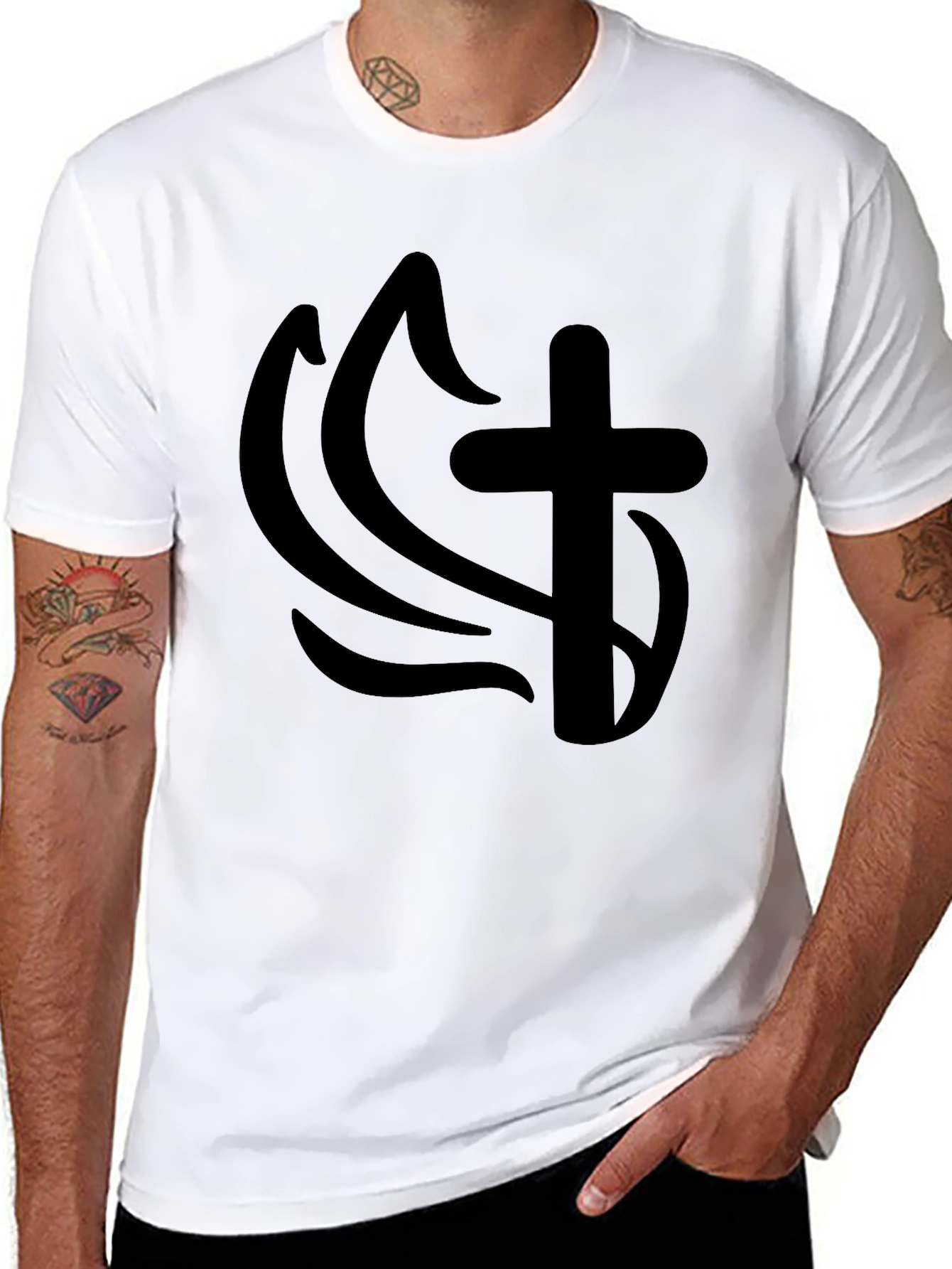 Cross & Flame Graphic T-Shirt - Mens Black Tee