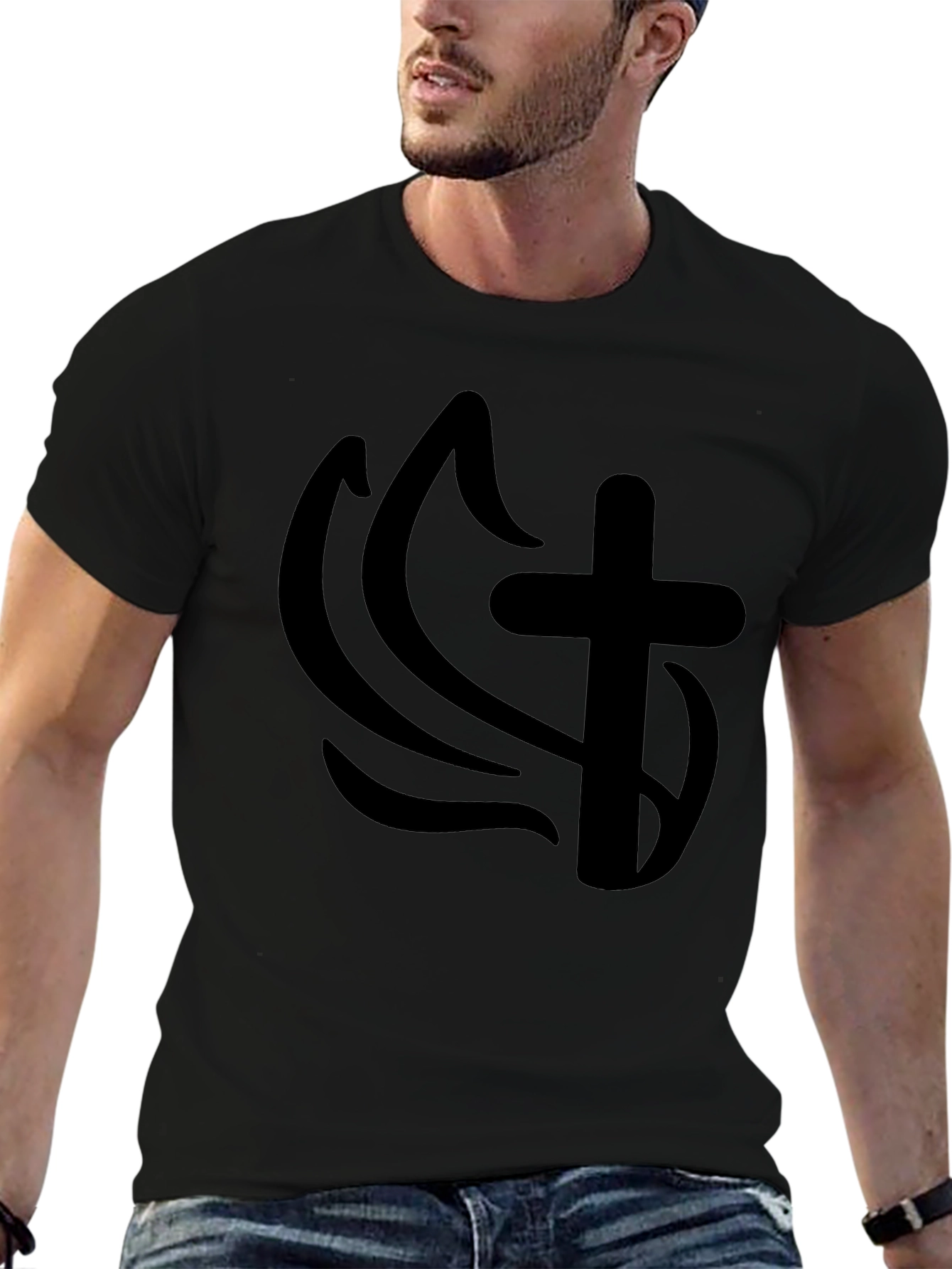 Cross & Flame Graphic T-Shirt - Mens Black Tee