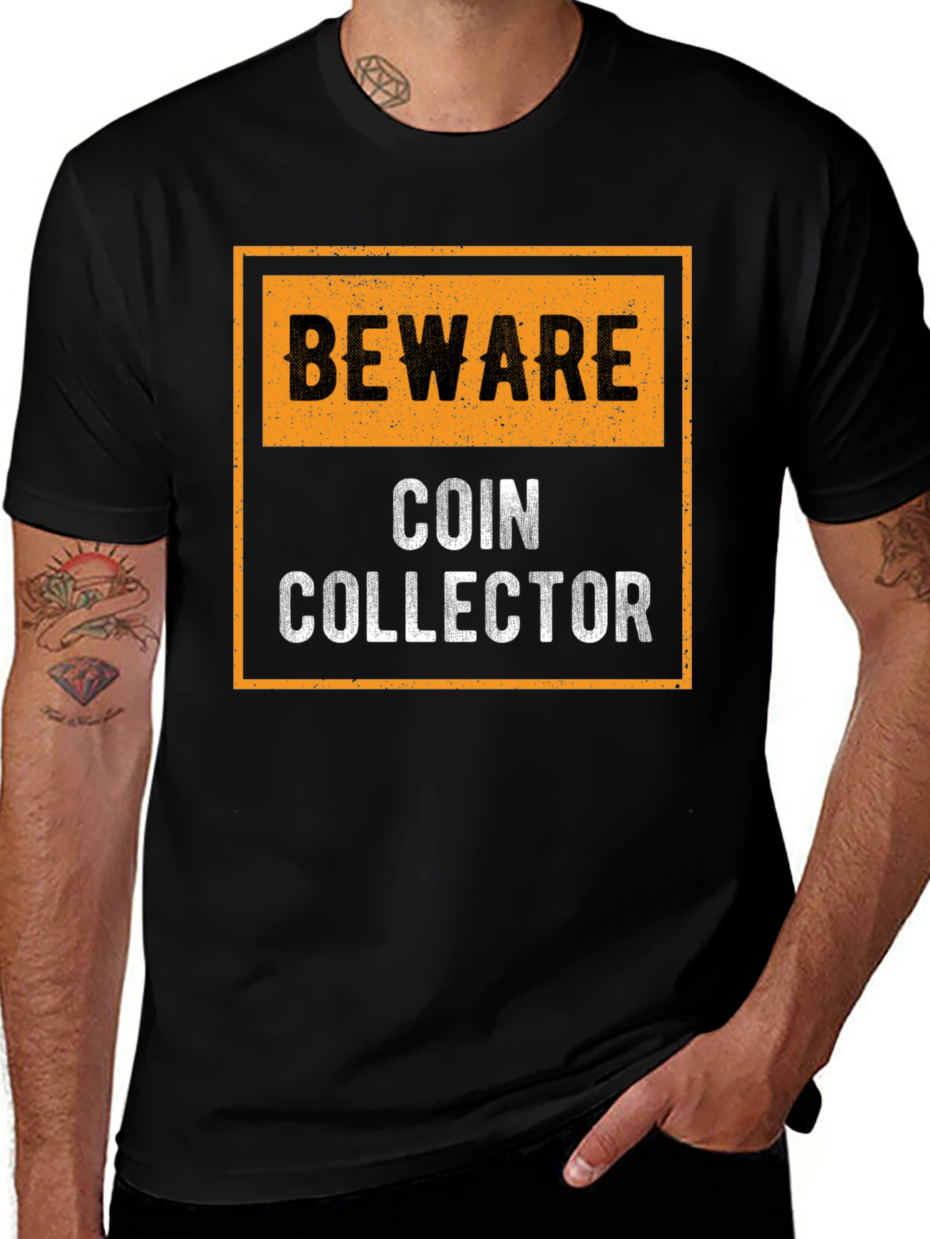 Beware Coin Collector Black Graphic T-Shirt