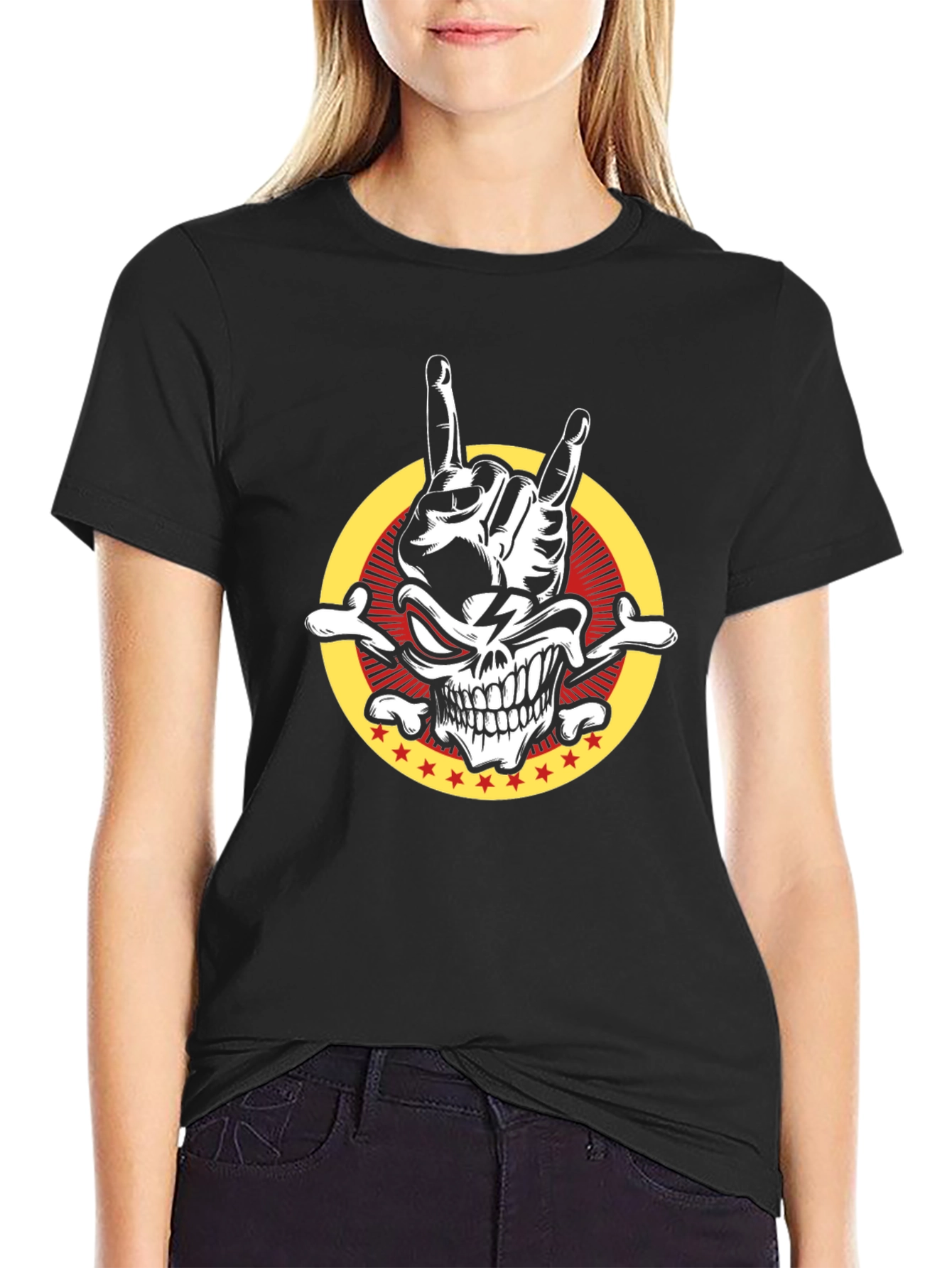 Rock On Skull Graphic Tee - Mens Black T-Shirt