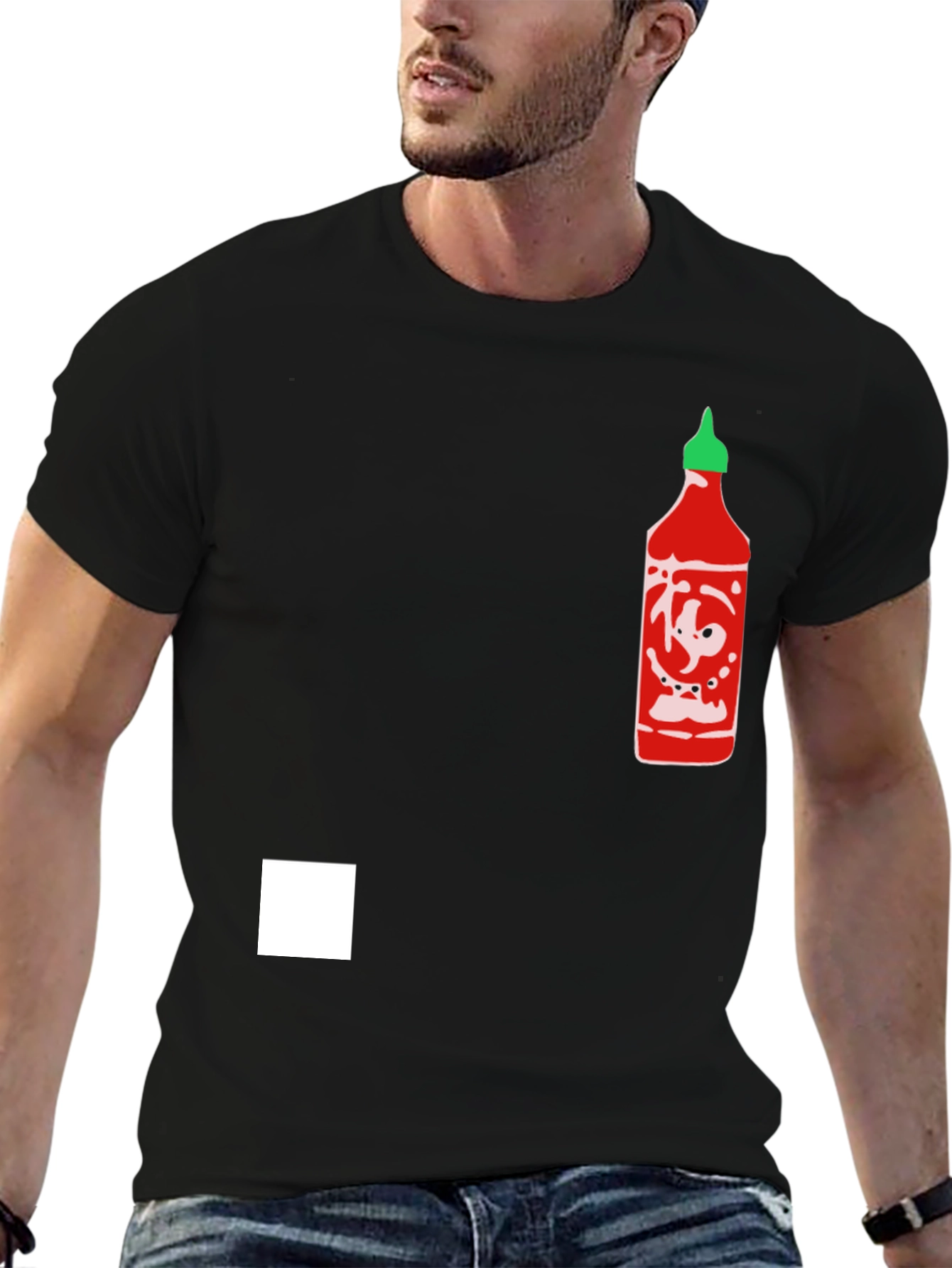 Sriracha Bottle Graphic Tee - Black Cotton Blend