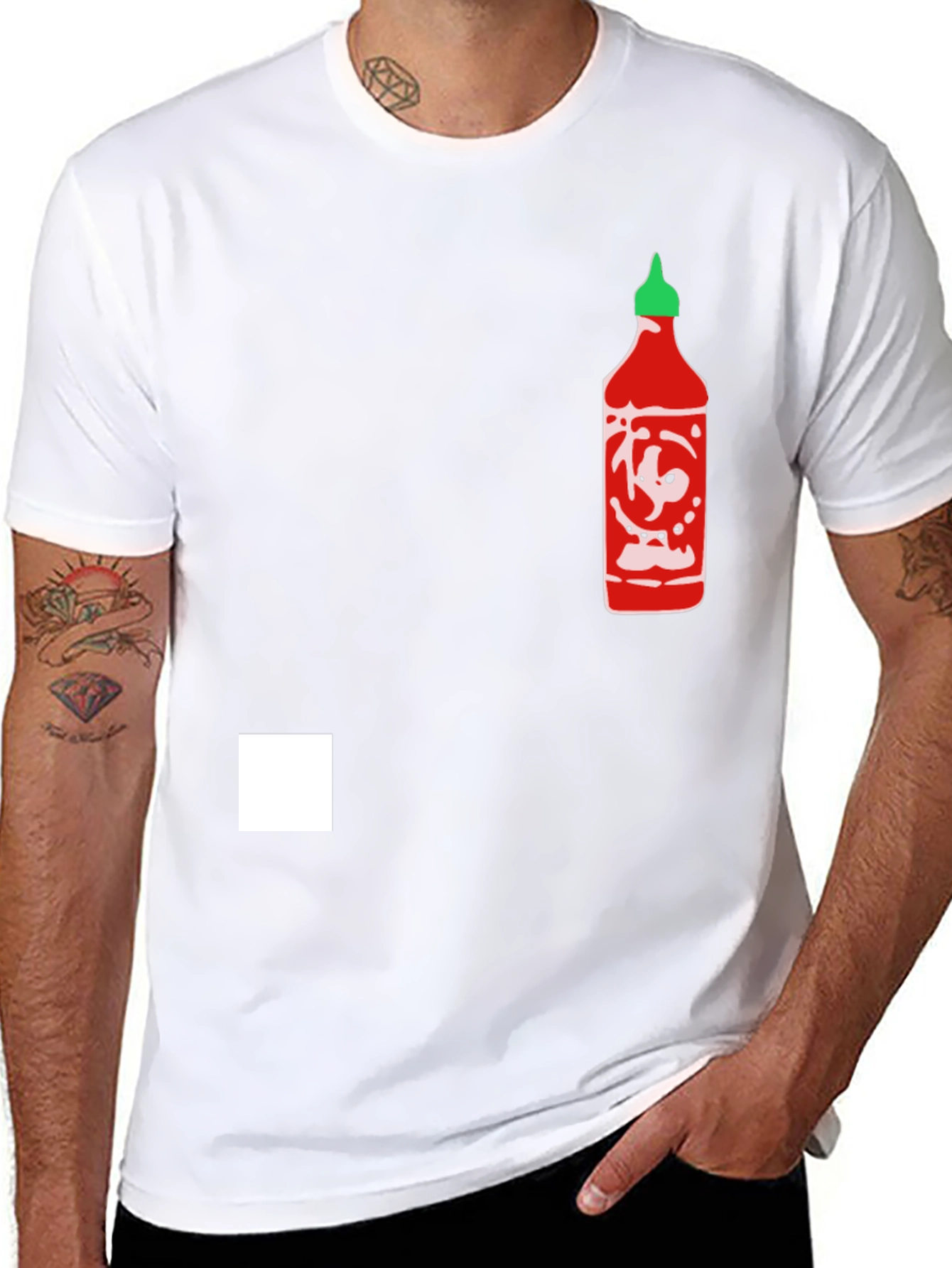 Sriracha Bottle Graphic Tee - Black Cotton Blend