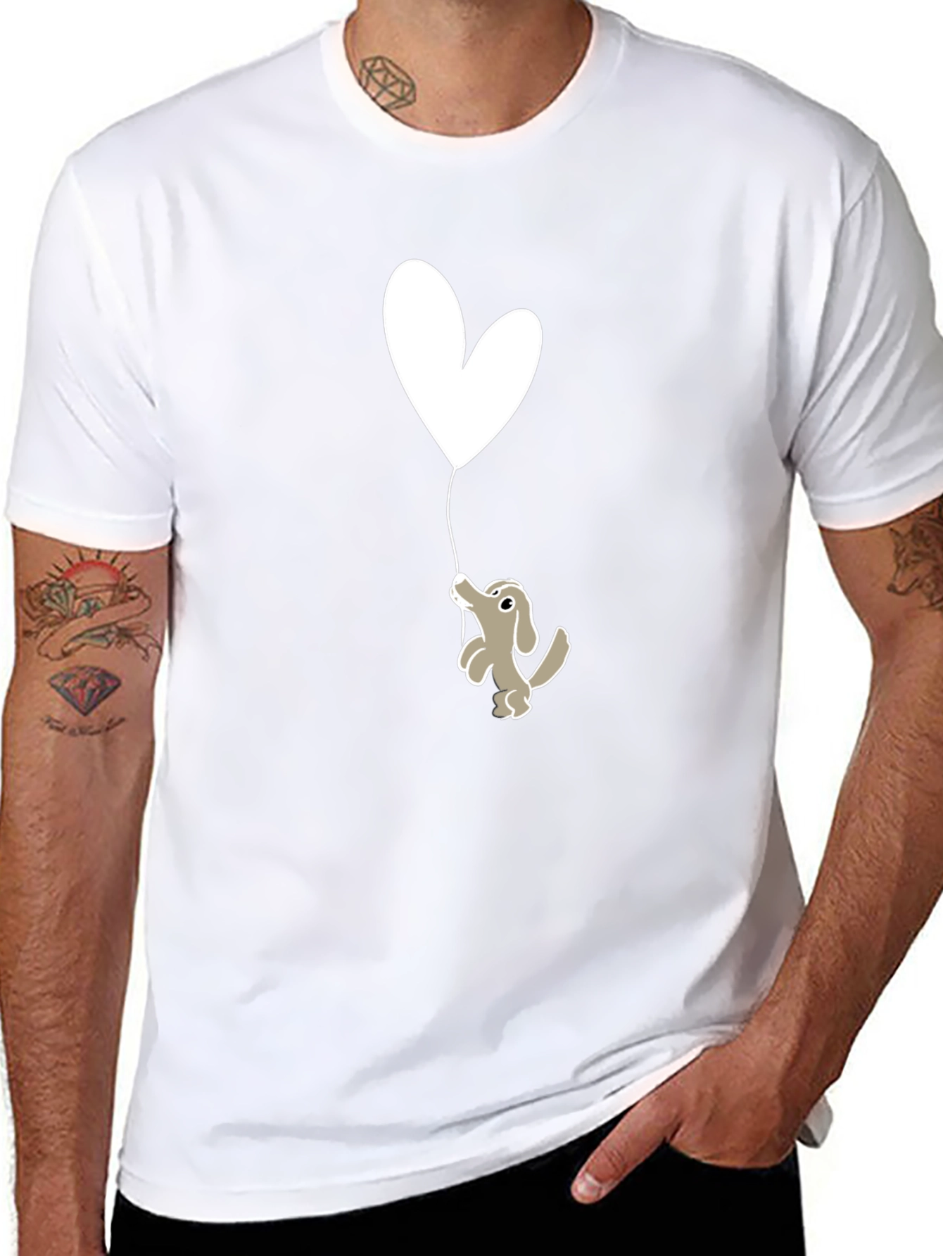 Dog Holding Heart Balloon Graphic Tee