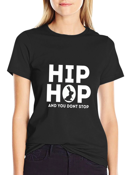 Hip Hop Rabbit Graphic Tee - Black Crew Neck Shirt