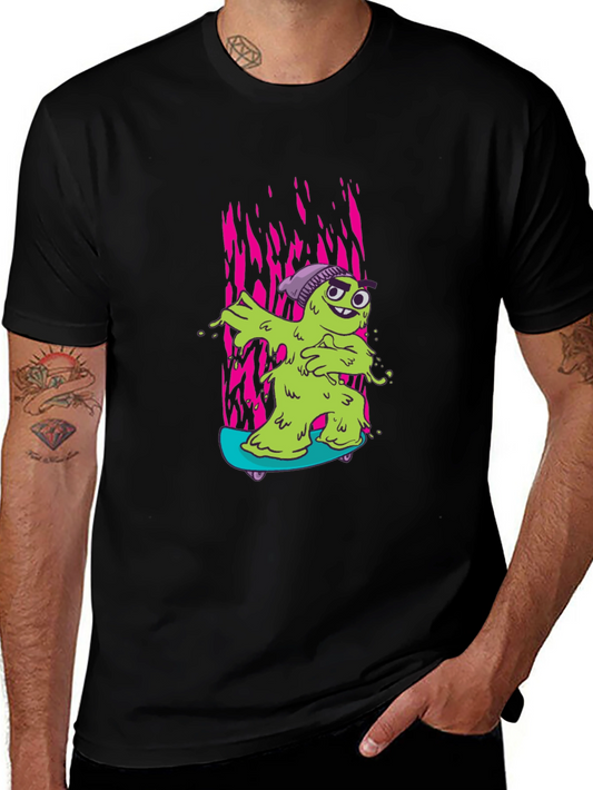 Cartoon Slime Monster Skateboard Graphic T-Shirt