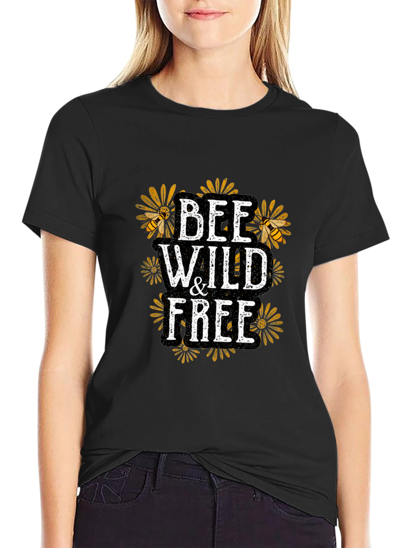 Bee Wild & Free Graphic T-Shirt - Black