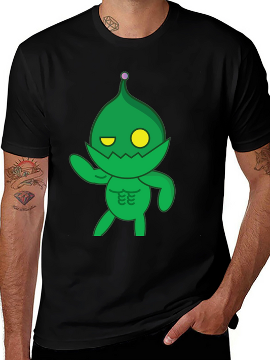 Green Cartoon Monster Black T-Shirt