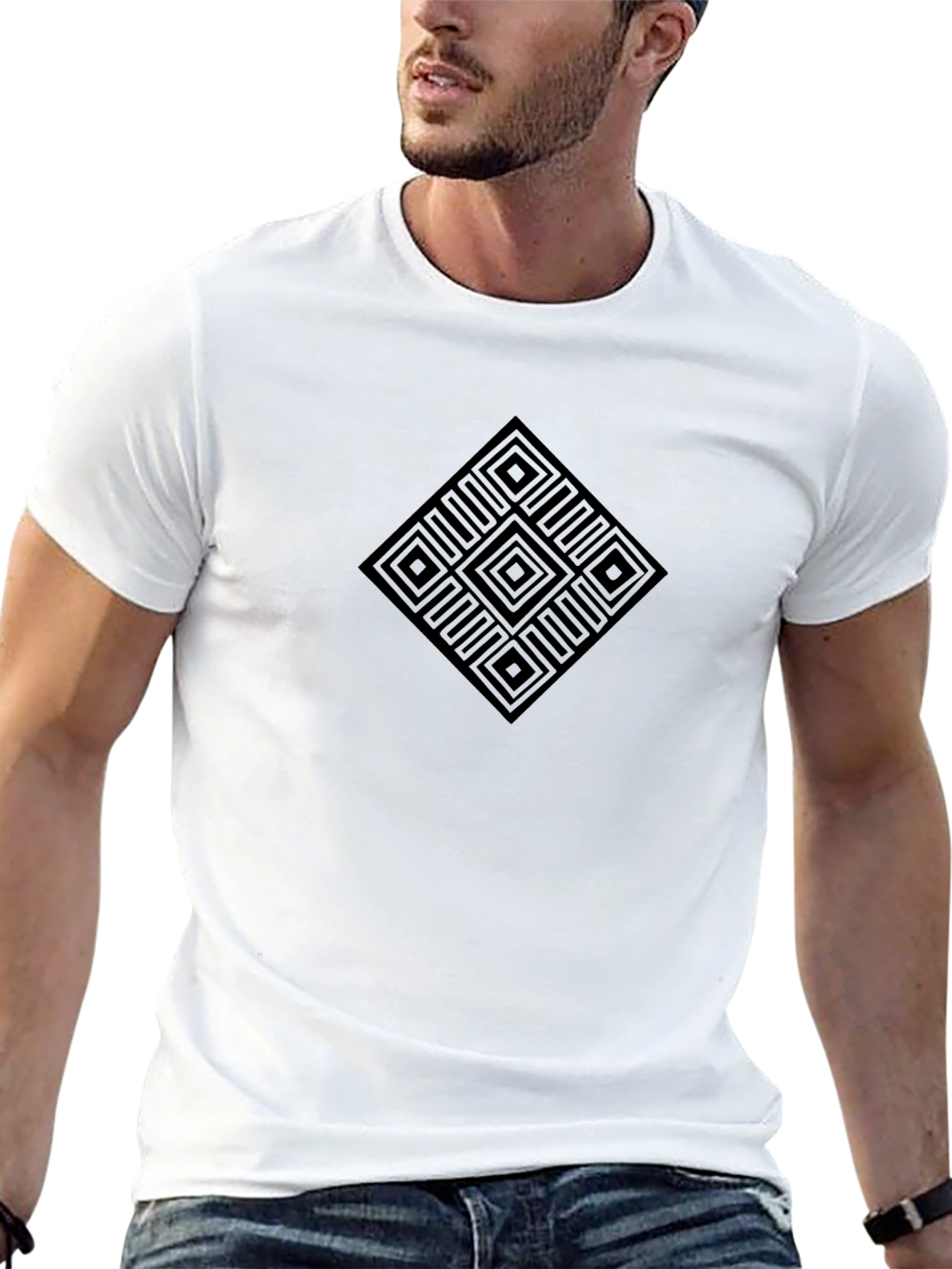 Geometric Diamond Design Black T-Shirt