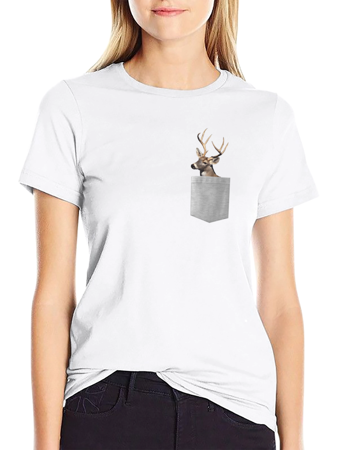 Deer Pocket Graphic Tee - Mens Black Cotton T-Shirt