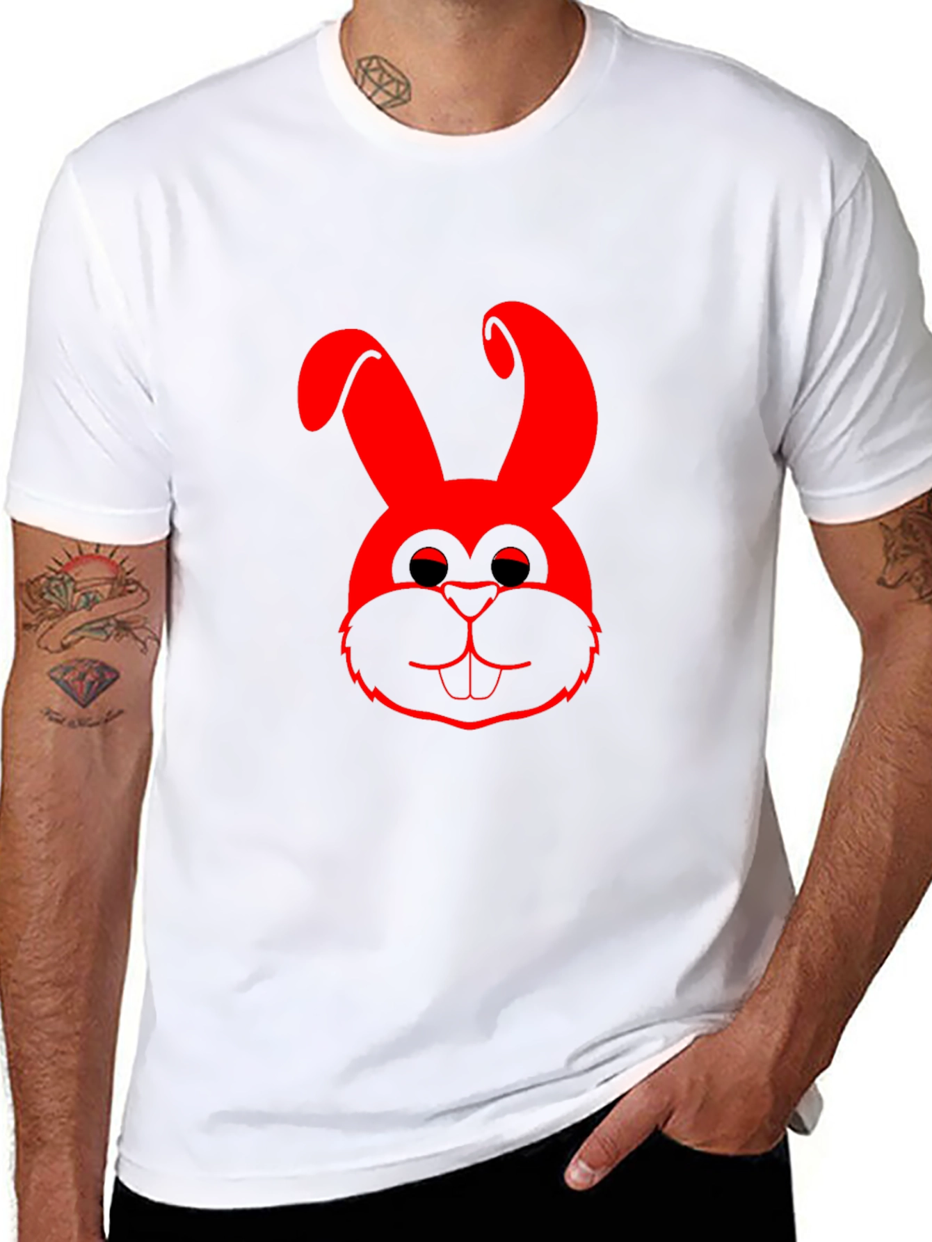 Red Bunny Graphic Black T-Shirt