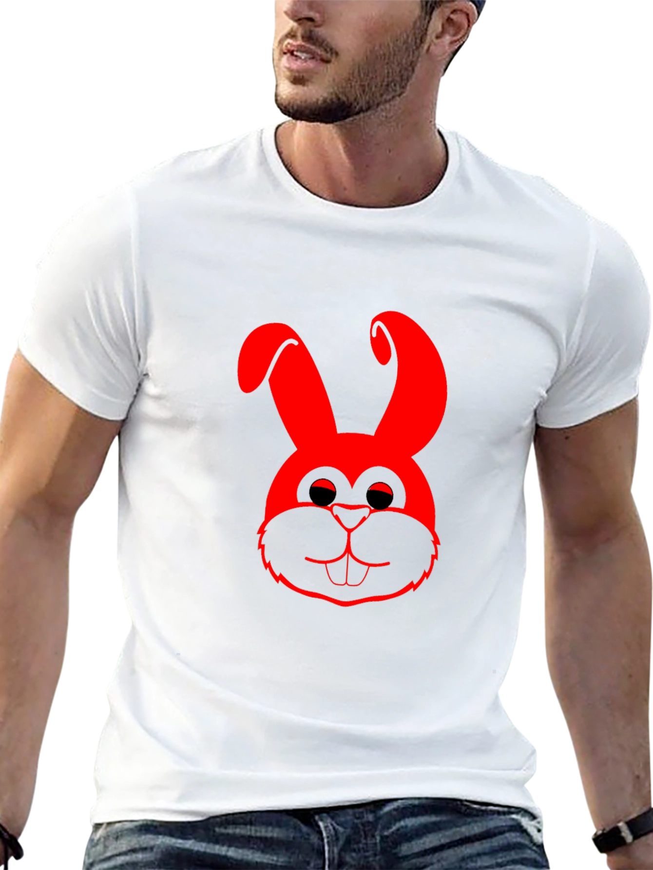 Red Bunny Graphic Black T-Shirt