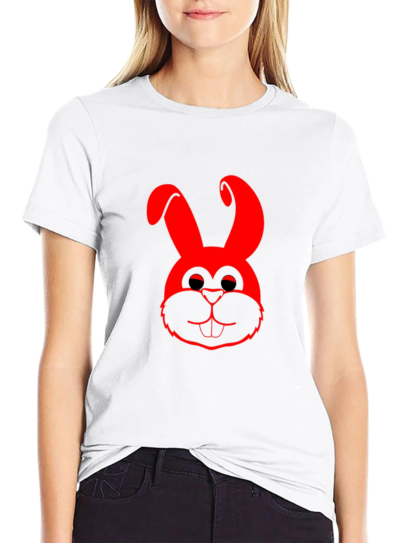 Red Bunny Graphic Black T-Shirt