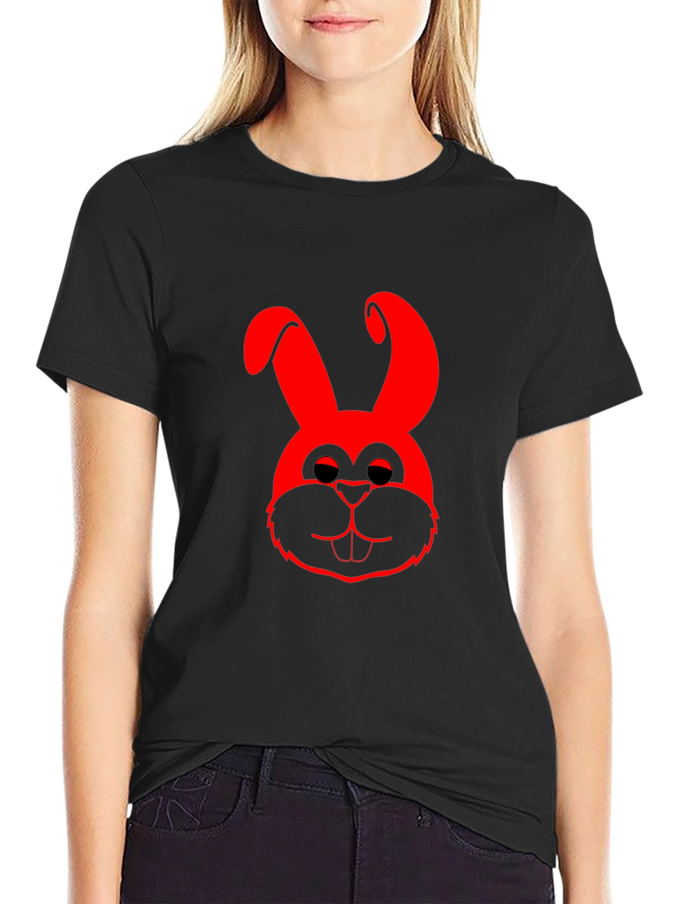Red Bunny Graphic Black T-Shirt