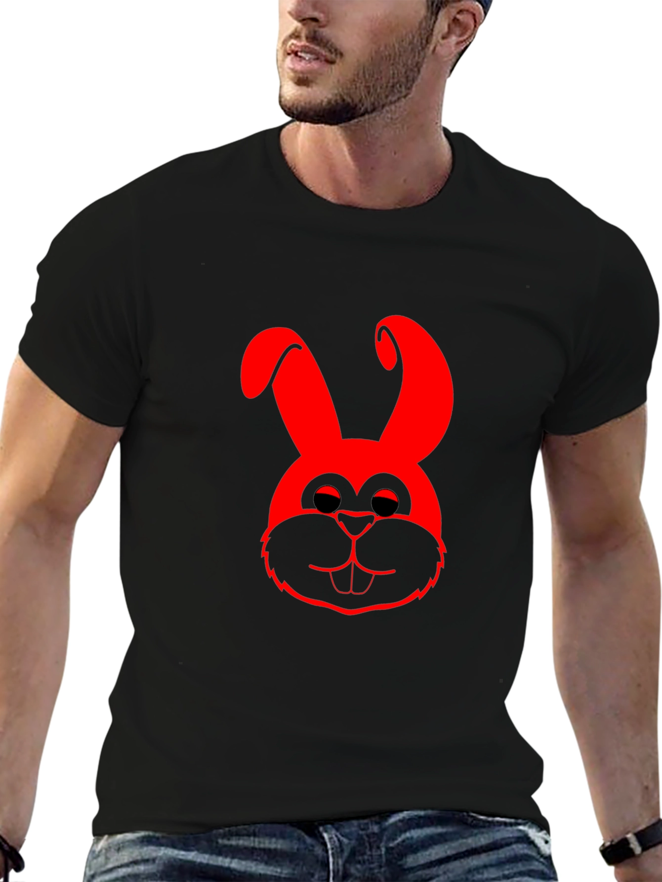 Red Bunny Graphic Black T-Shirt