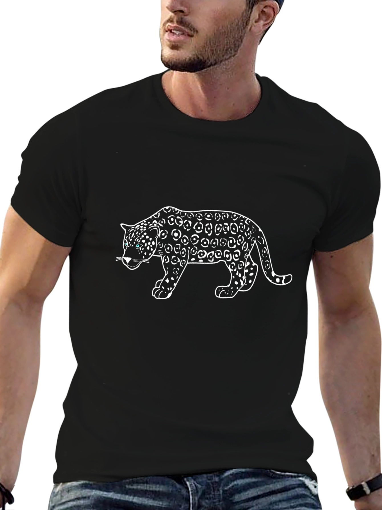 Black T-Shirt with Leopard Design