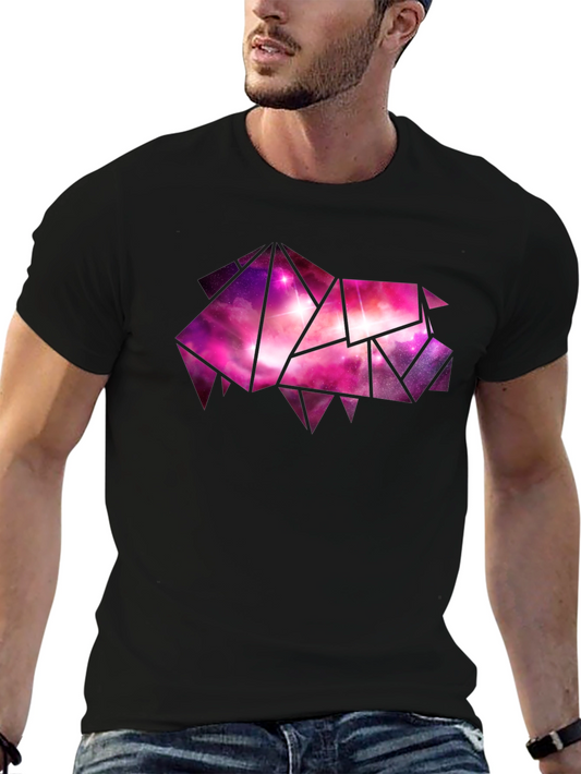 Geometric Galaxy Pig Tee - Stylish Black Cotton T-Shirt