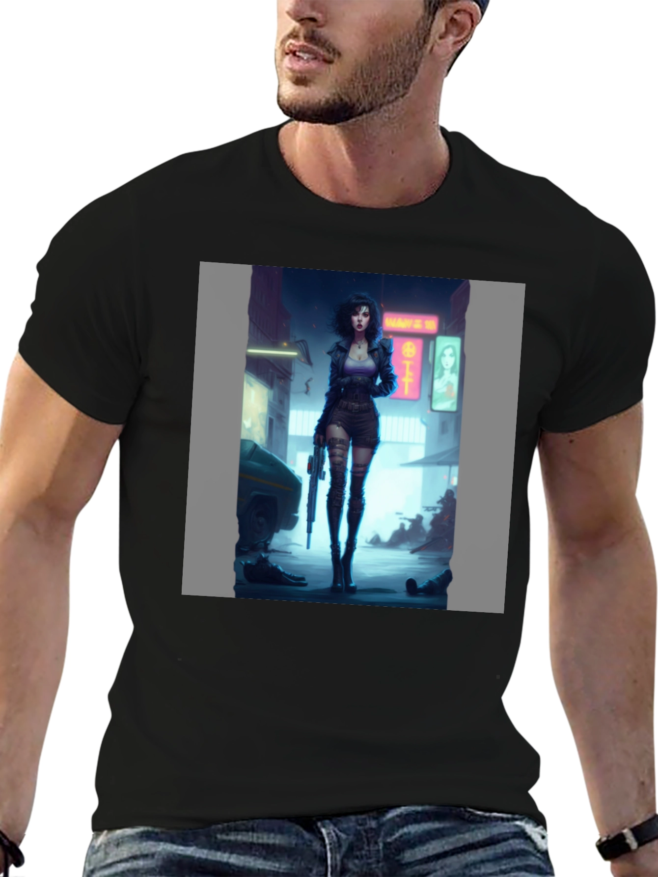 Cyberpunk Girl Graphic Black T-Shirt