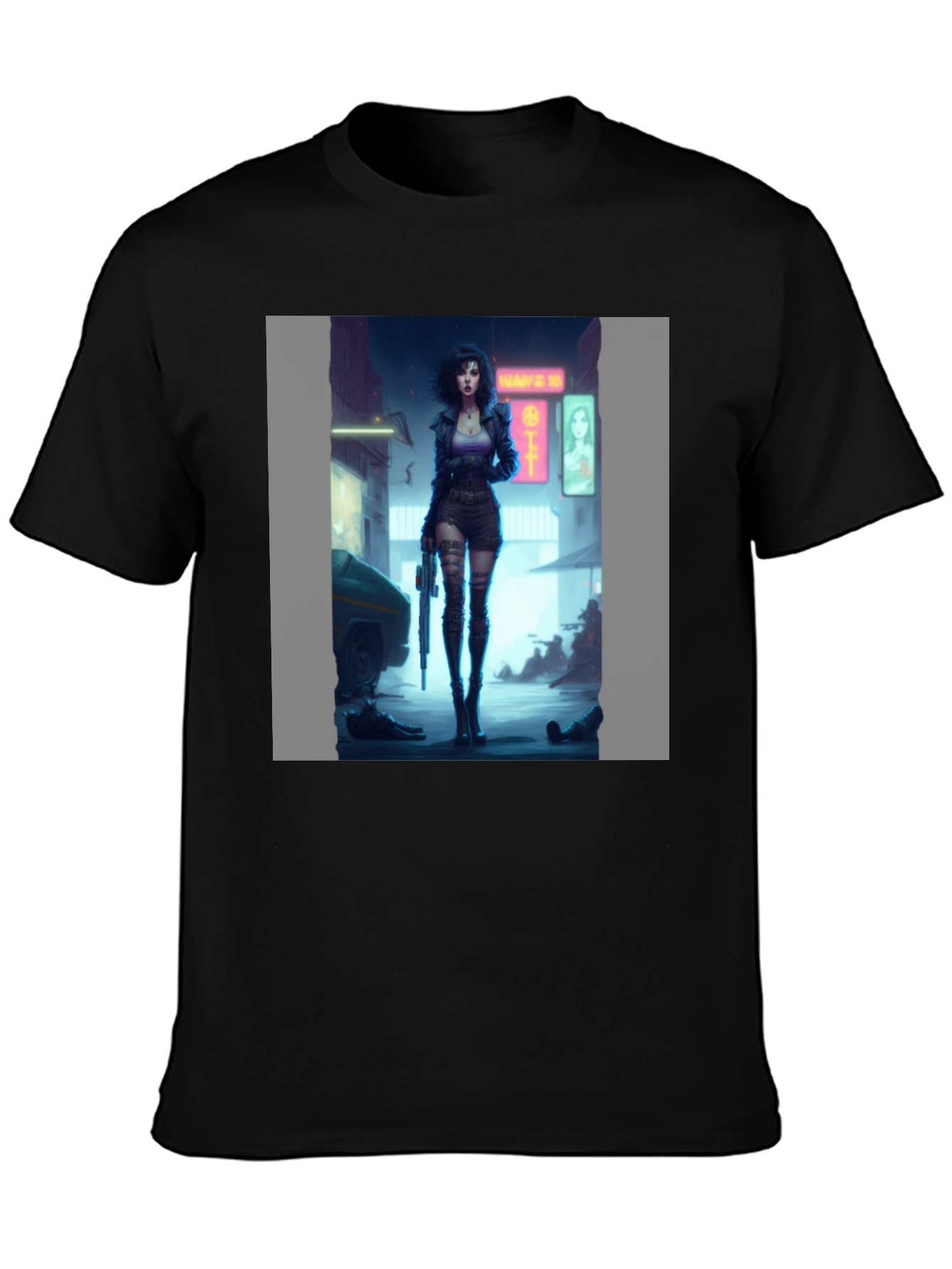 Cyberpunk Girl Graphic Black T-Shirt