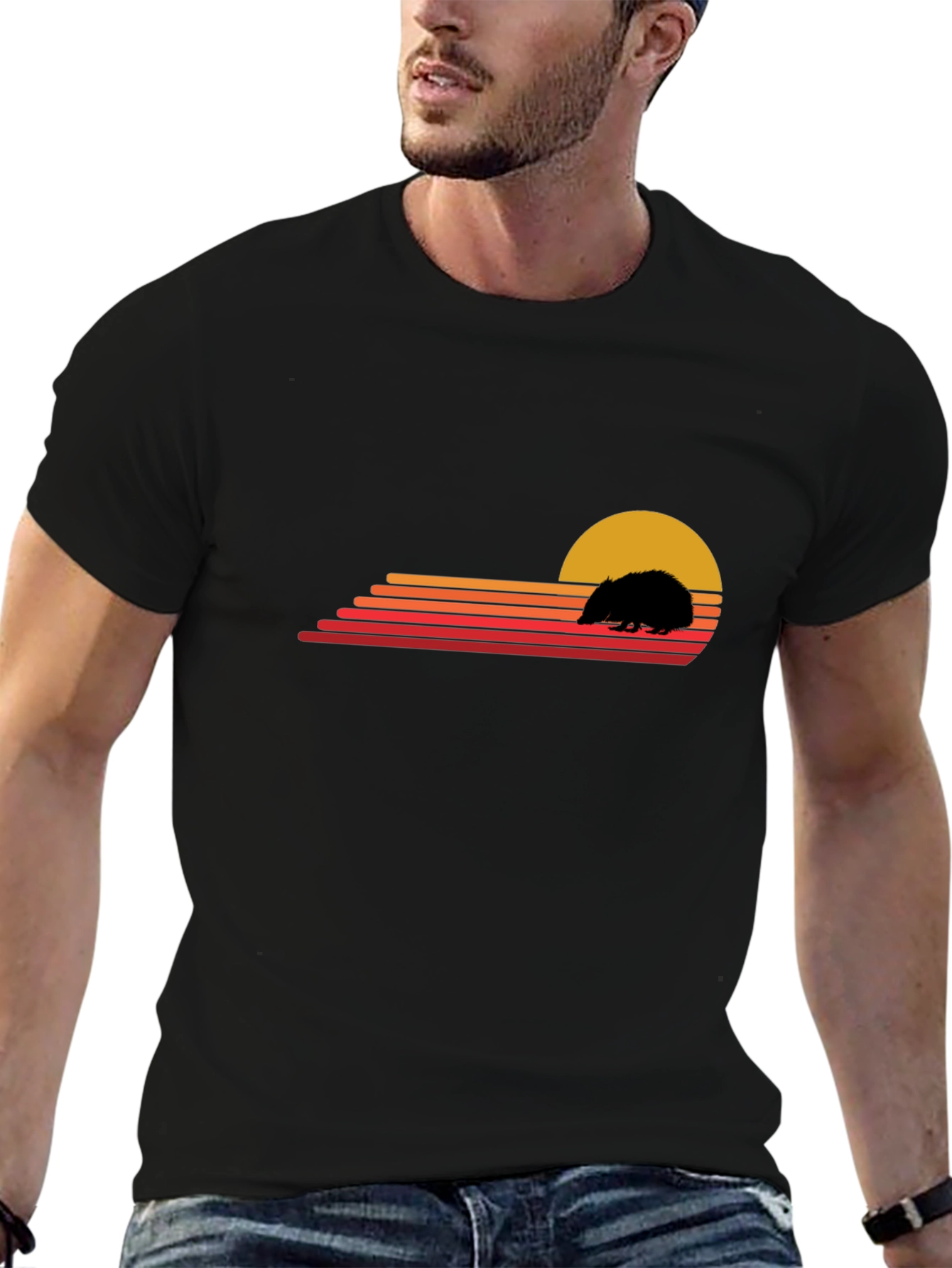 Retro Hedgehog Sunset Graphic T-Shirt