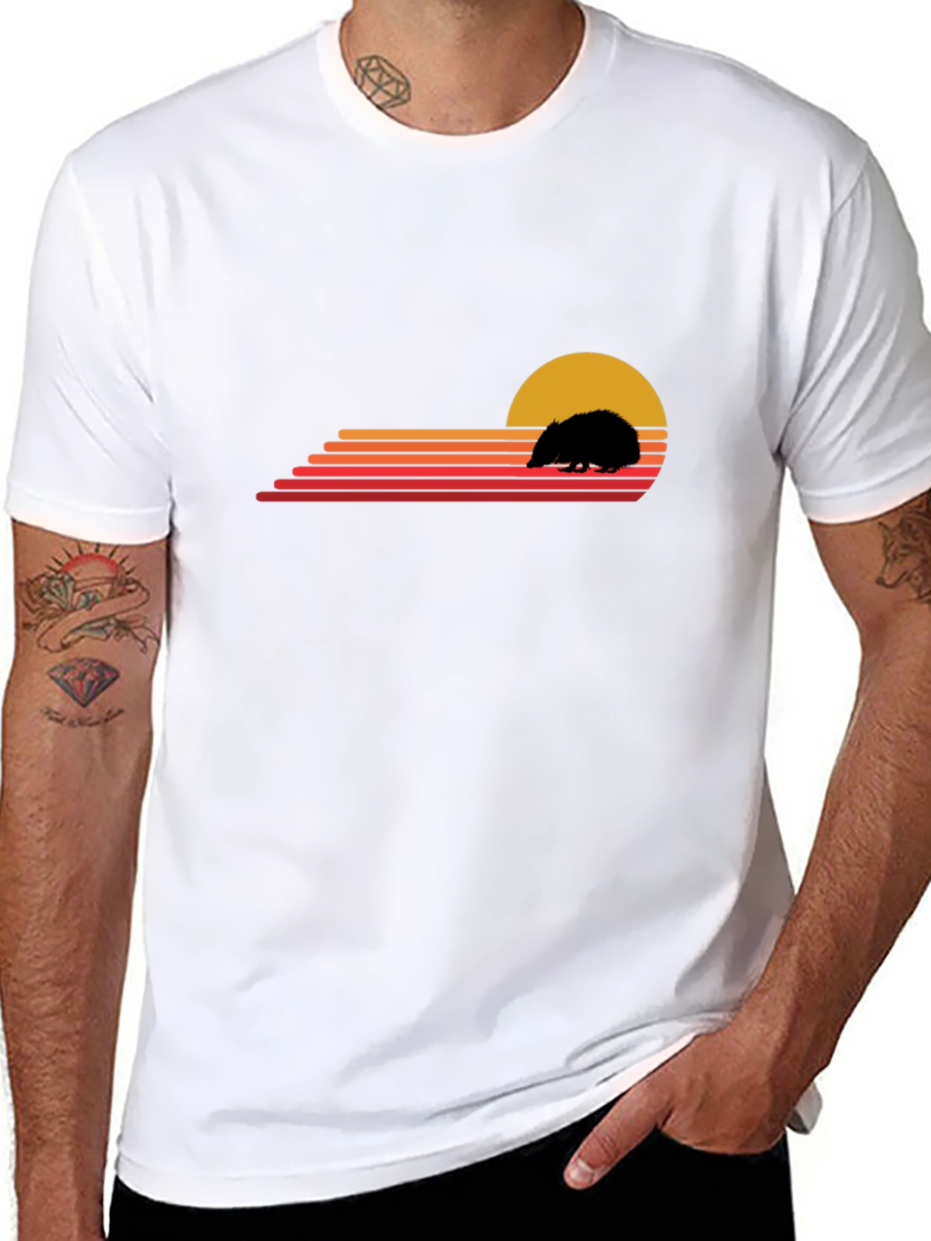 Retro Hedgehog Sunset Graphic T-Shirt