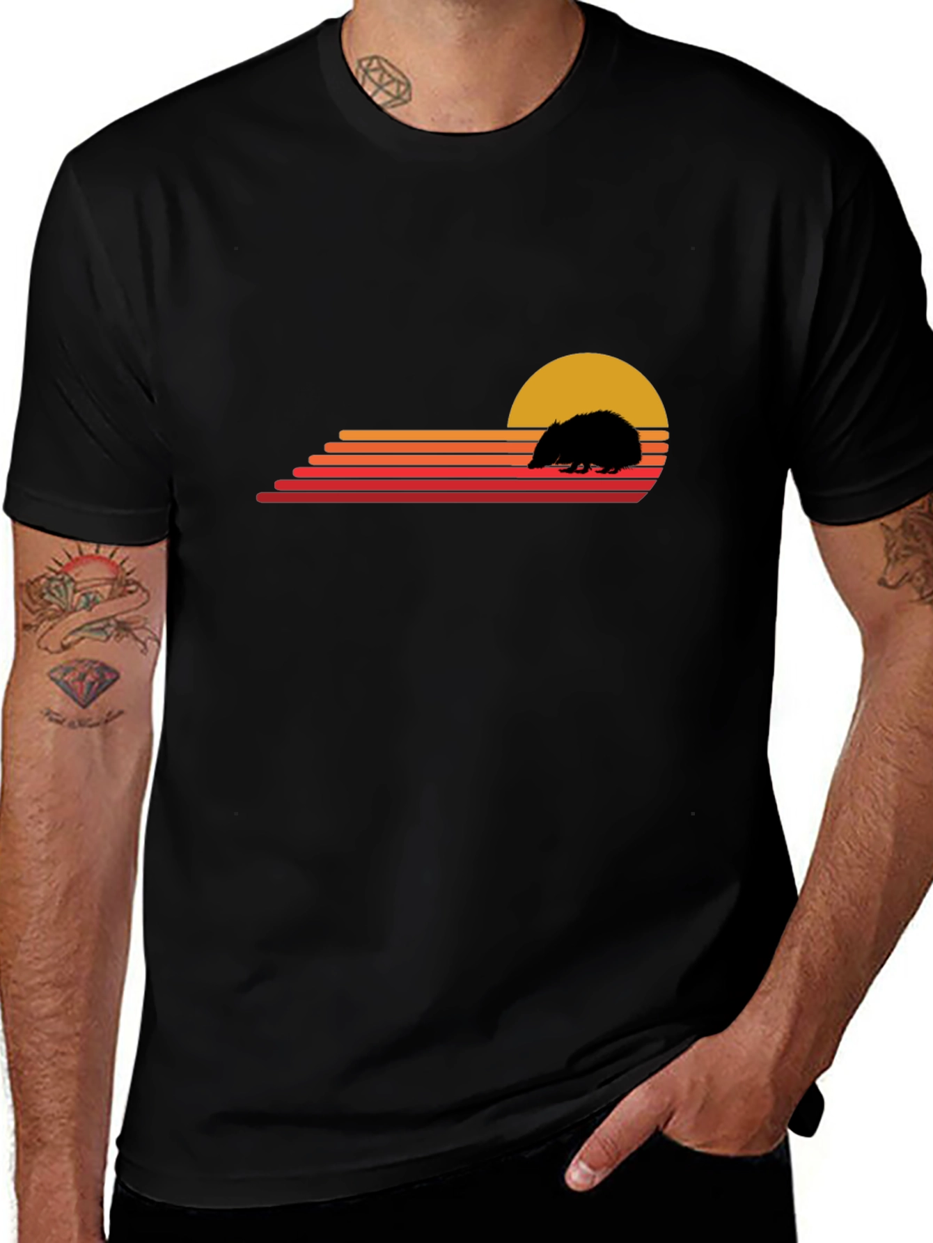 Retro Hedgehog Sunset Graphic T-Shirt