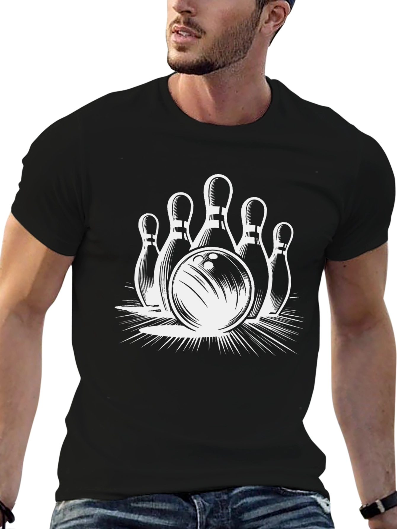 Bowling Strike Graphic T-Shirt - Black