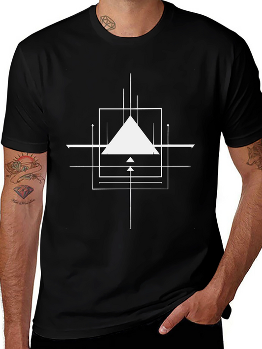 Geometric Design Black Cotton T-Shirt