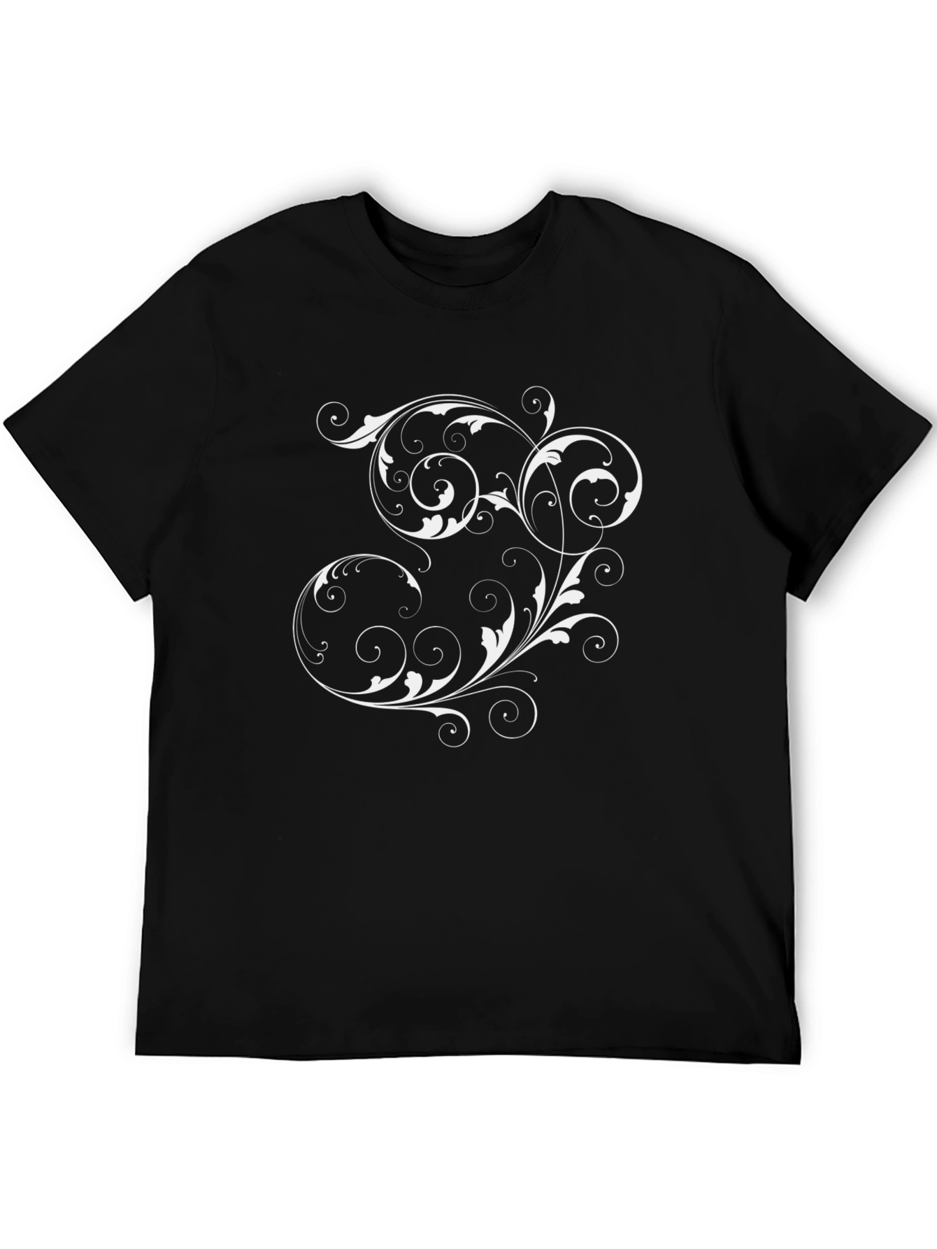 Elegant Swirl Graphic Tee - Black Cotton Comfort