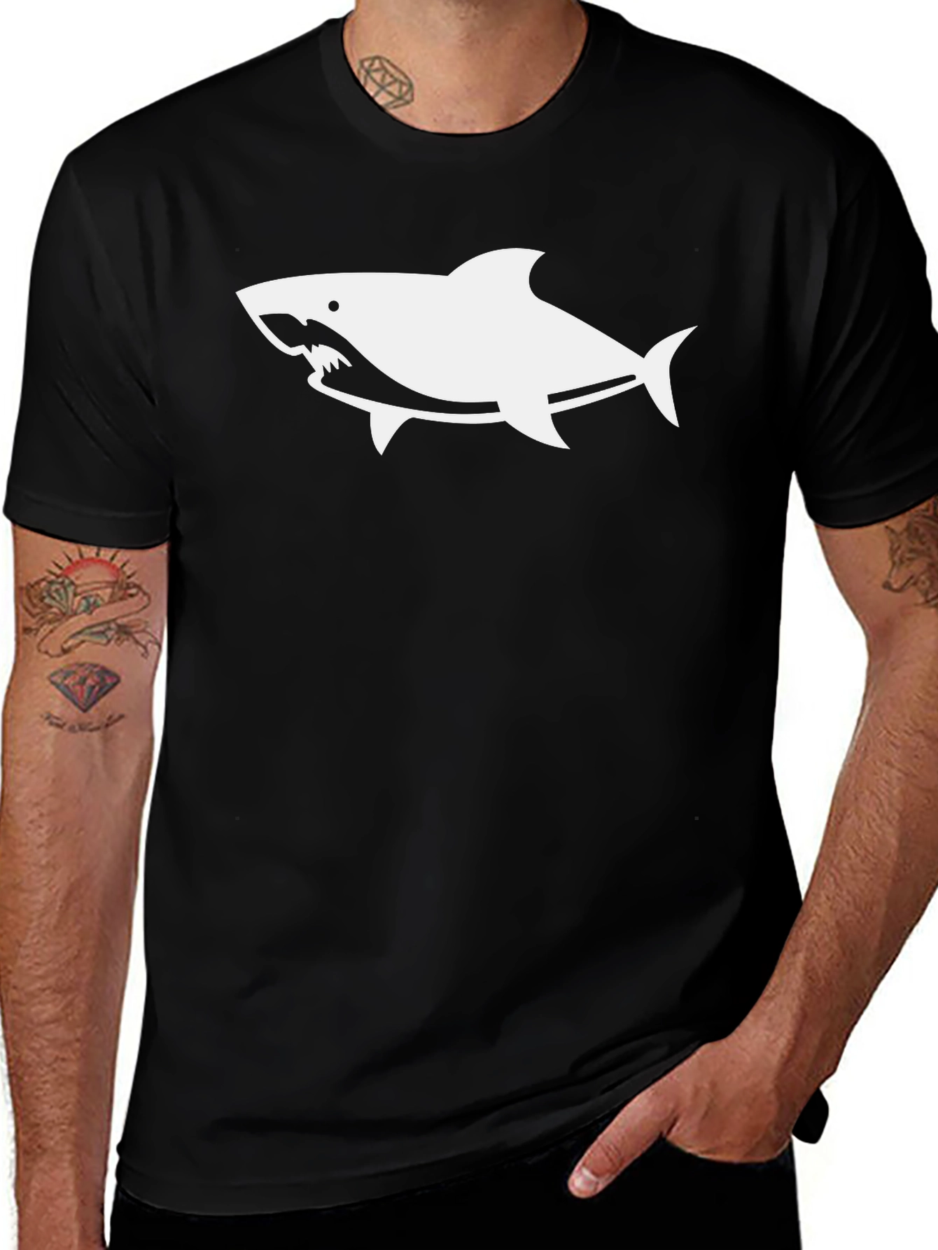 Shark Graphic Print Black T-Shirt