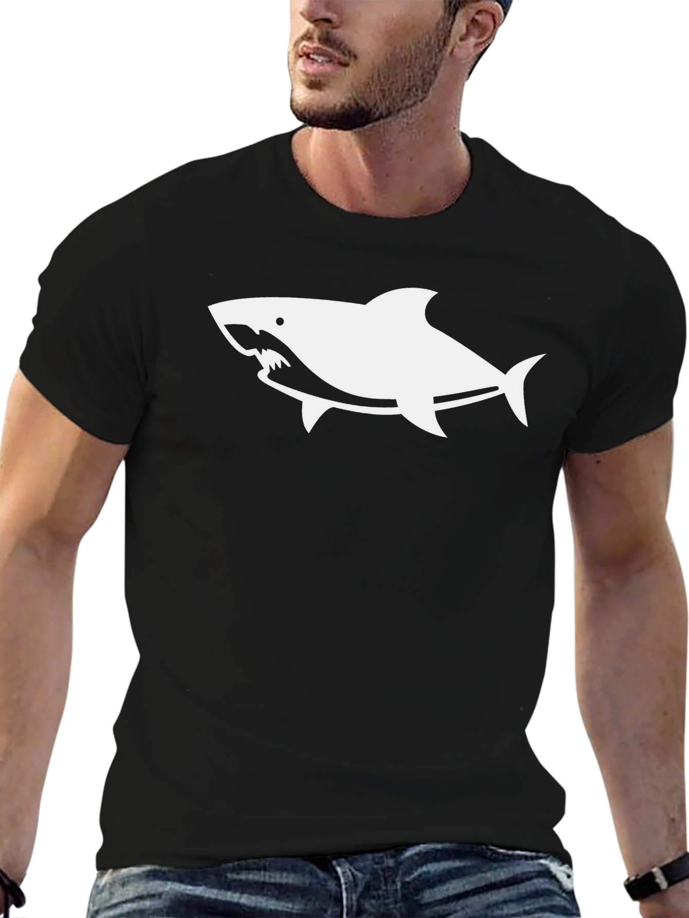Shark Graphic Print Black T-Shirt
