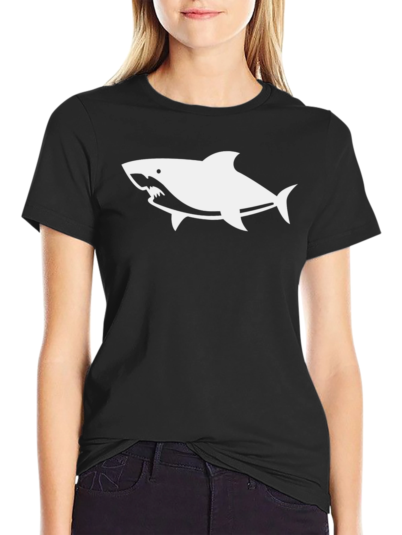 Shark Graphic Print Black T-Shirt