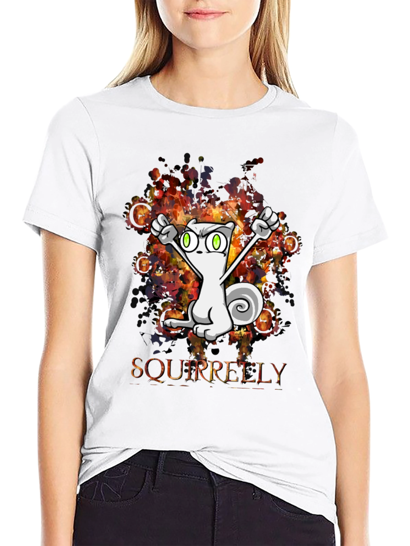 Squirrelly Cartoon Graphic Black T-Shirt