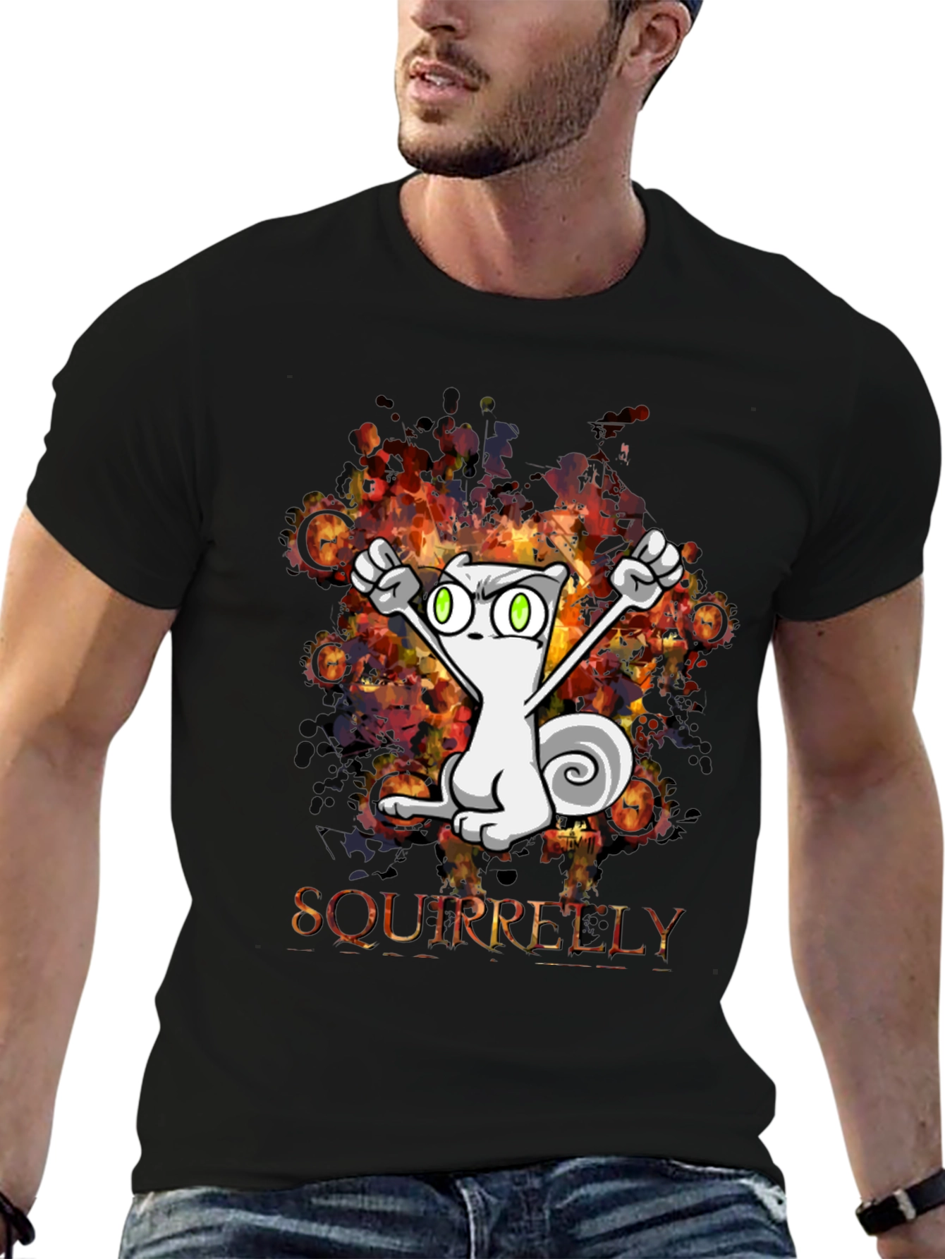 Squirrelly Cartoon Graphic Black T-Shirt