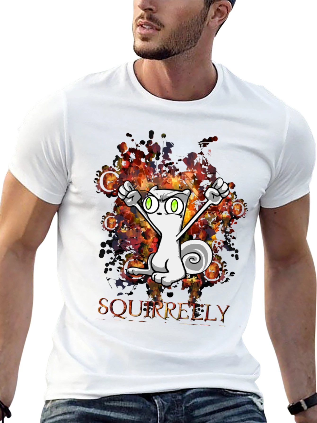 Squirrelly Cartoon Graphic Black T-Shirt