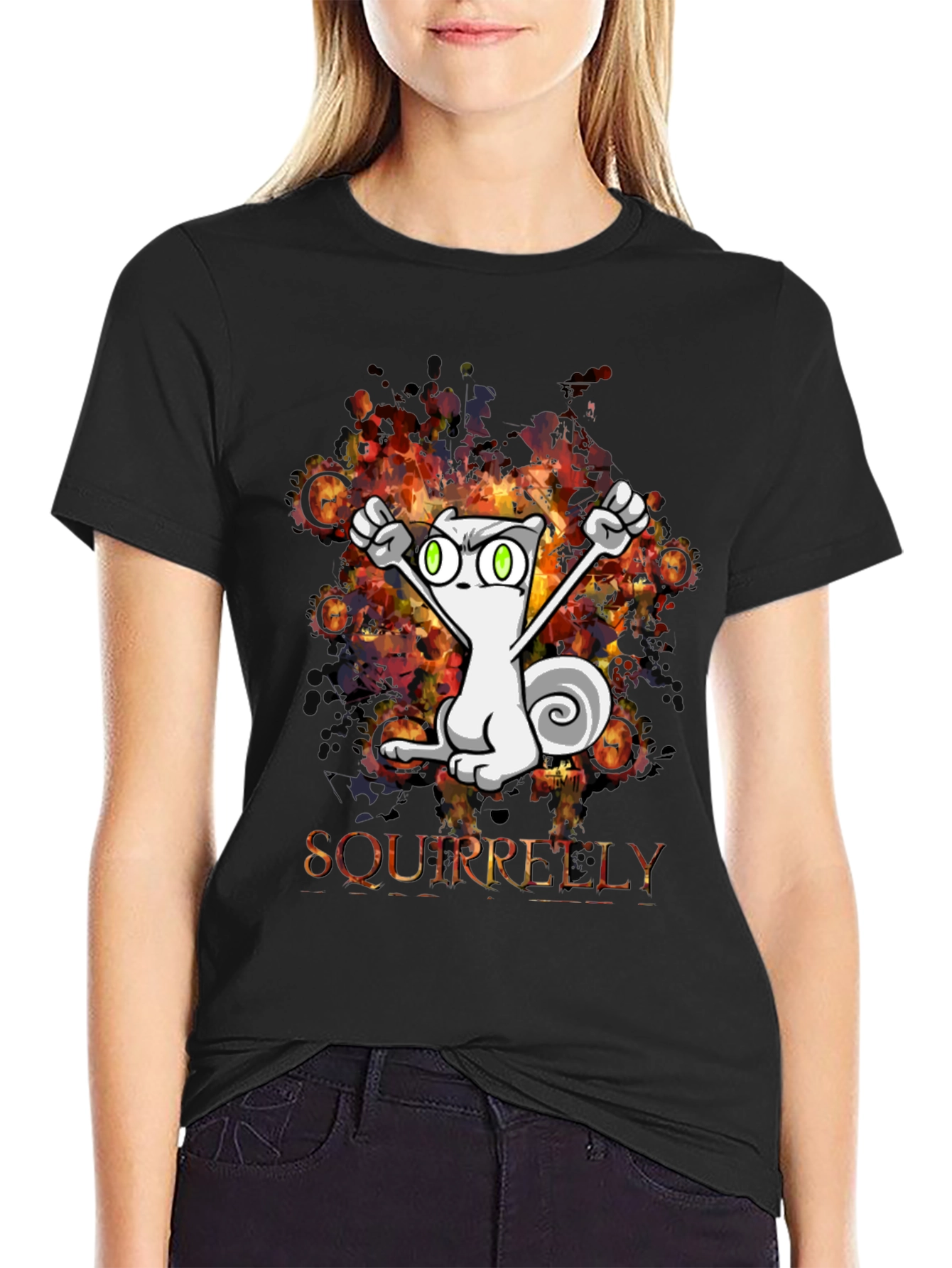 Squirrelly Cartoon Graphic Black T-Shirt